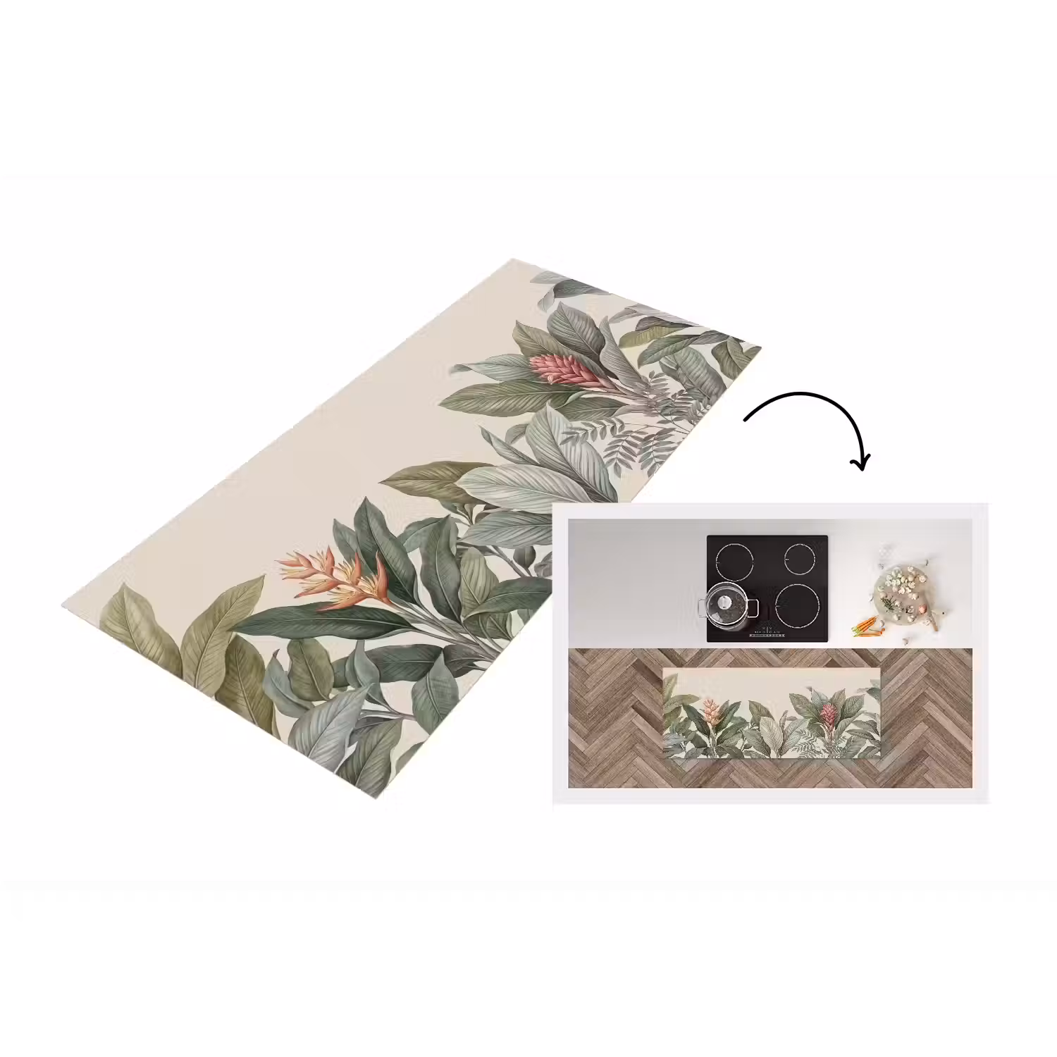 Tropisch - Planten - Modern - Groen Keukenloper - keukenmat middel -3d