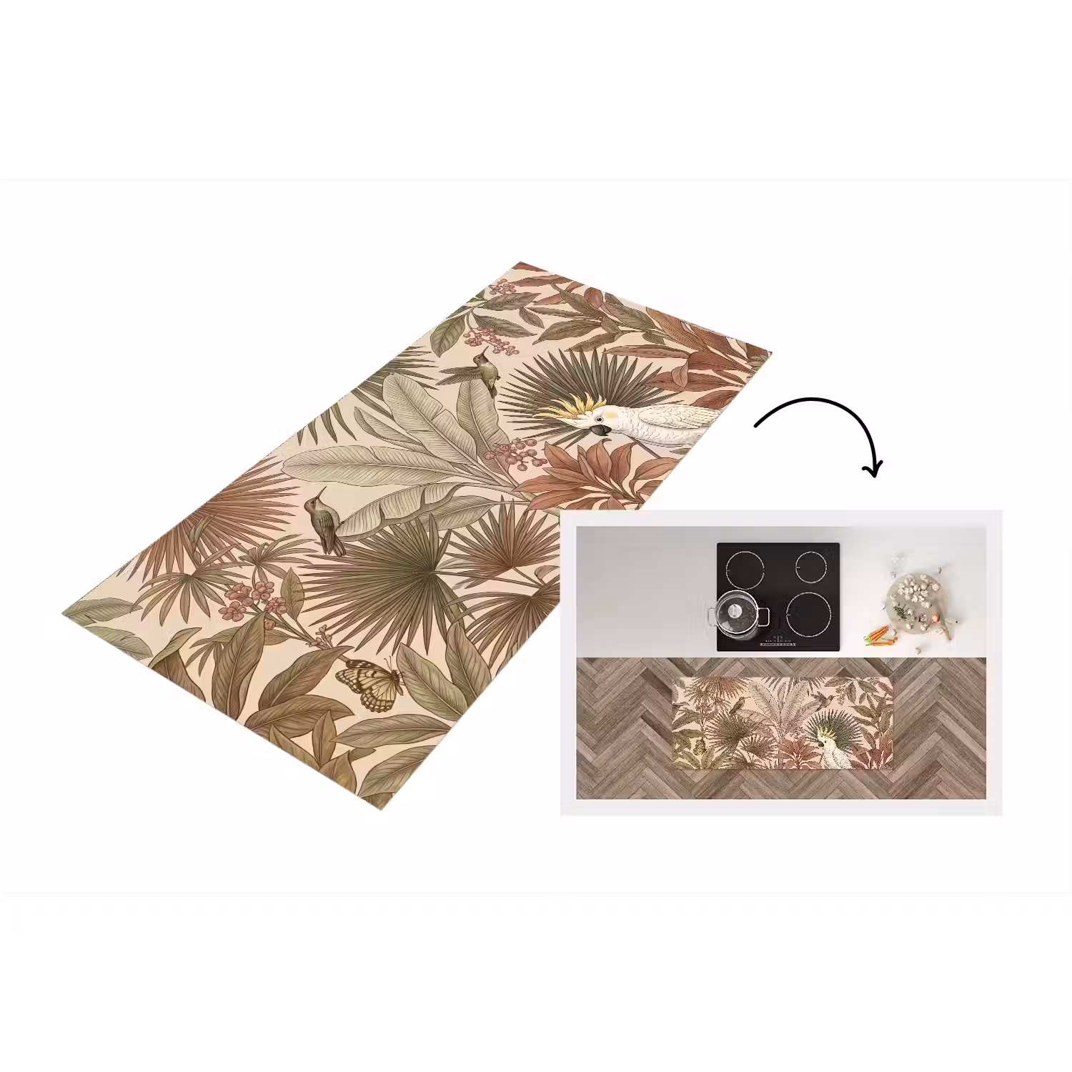Tropisch - Vogels - Beige Keukenloper - keukenmat middel -3d