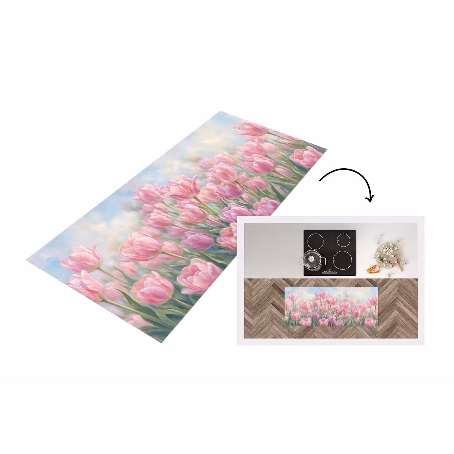 Tulpen - Veld - Lente - Roze Keukenloper - keukenmat middel -3d