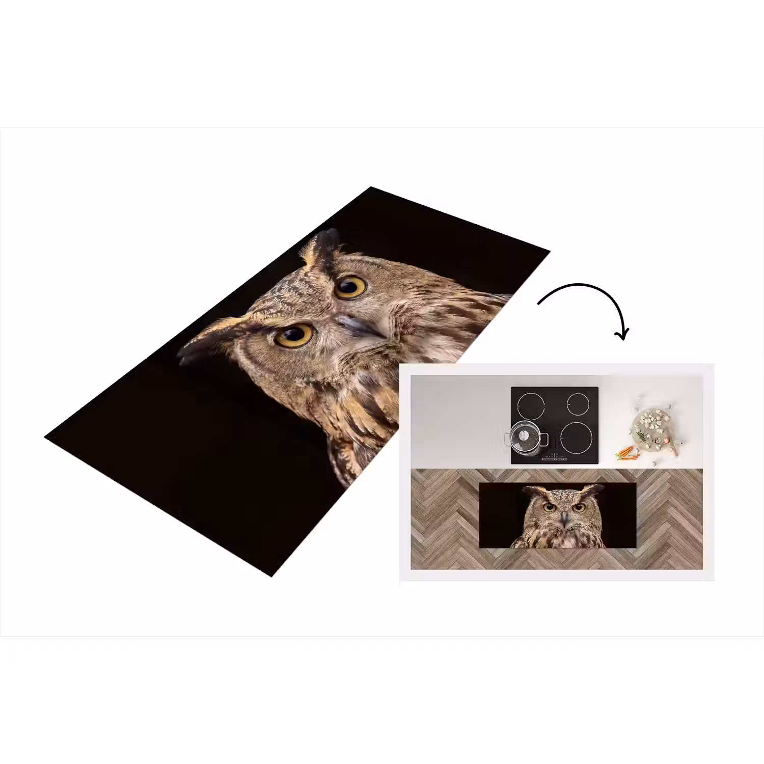 Oehoe - Uil - Portret - Bruin Keukenloper - keukenmat middel -3d