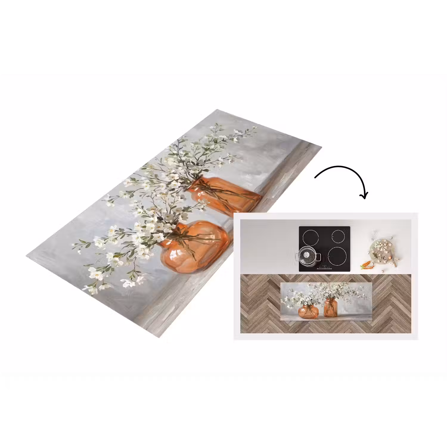 Vazen - Bloemen - Oranje Keukenloper - keukenmat middel -3d