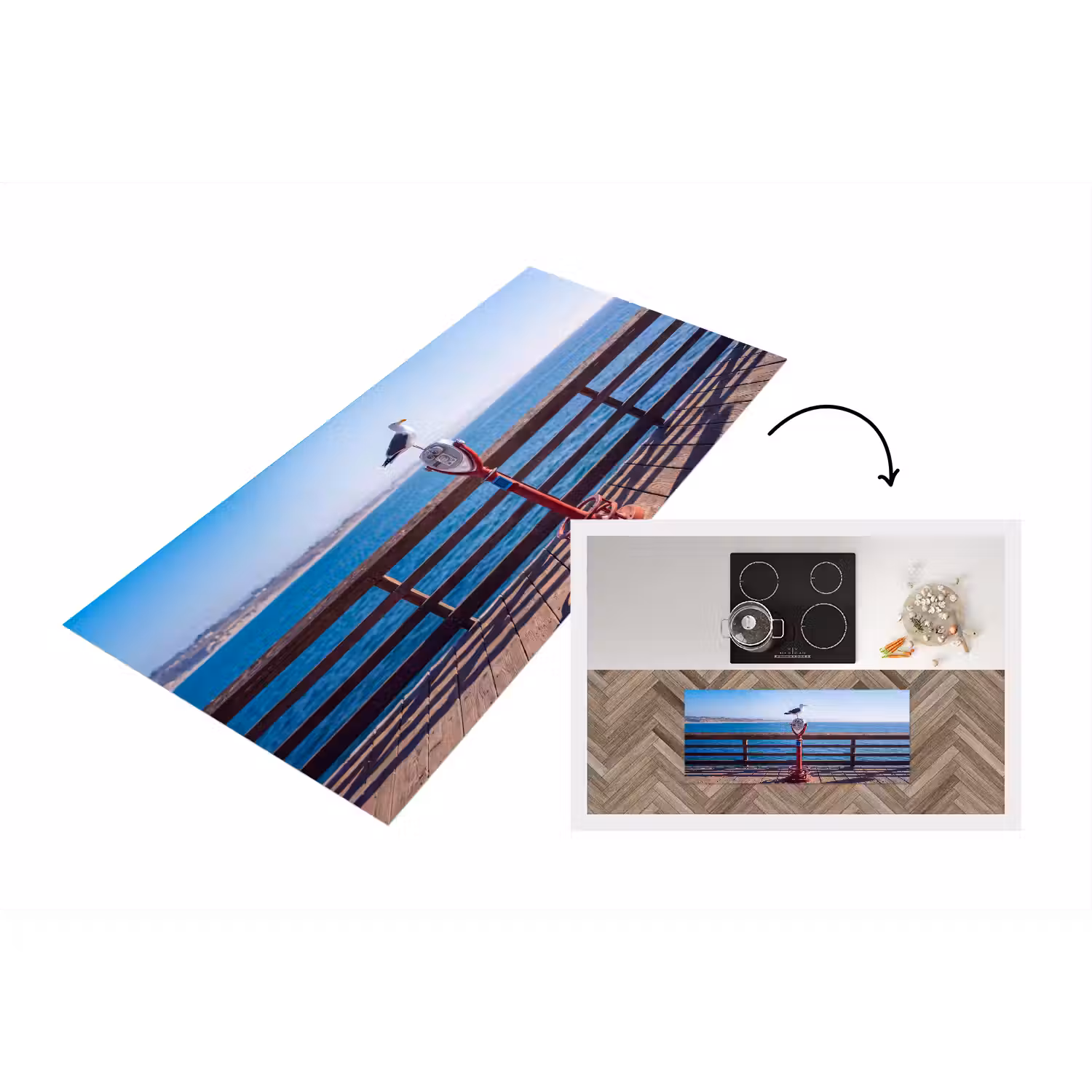 Vogel - Verrekijker - Kust - Zee - Blauw Keukenloper - keukenmat middel -3d