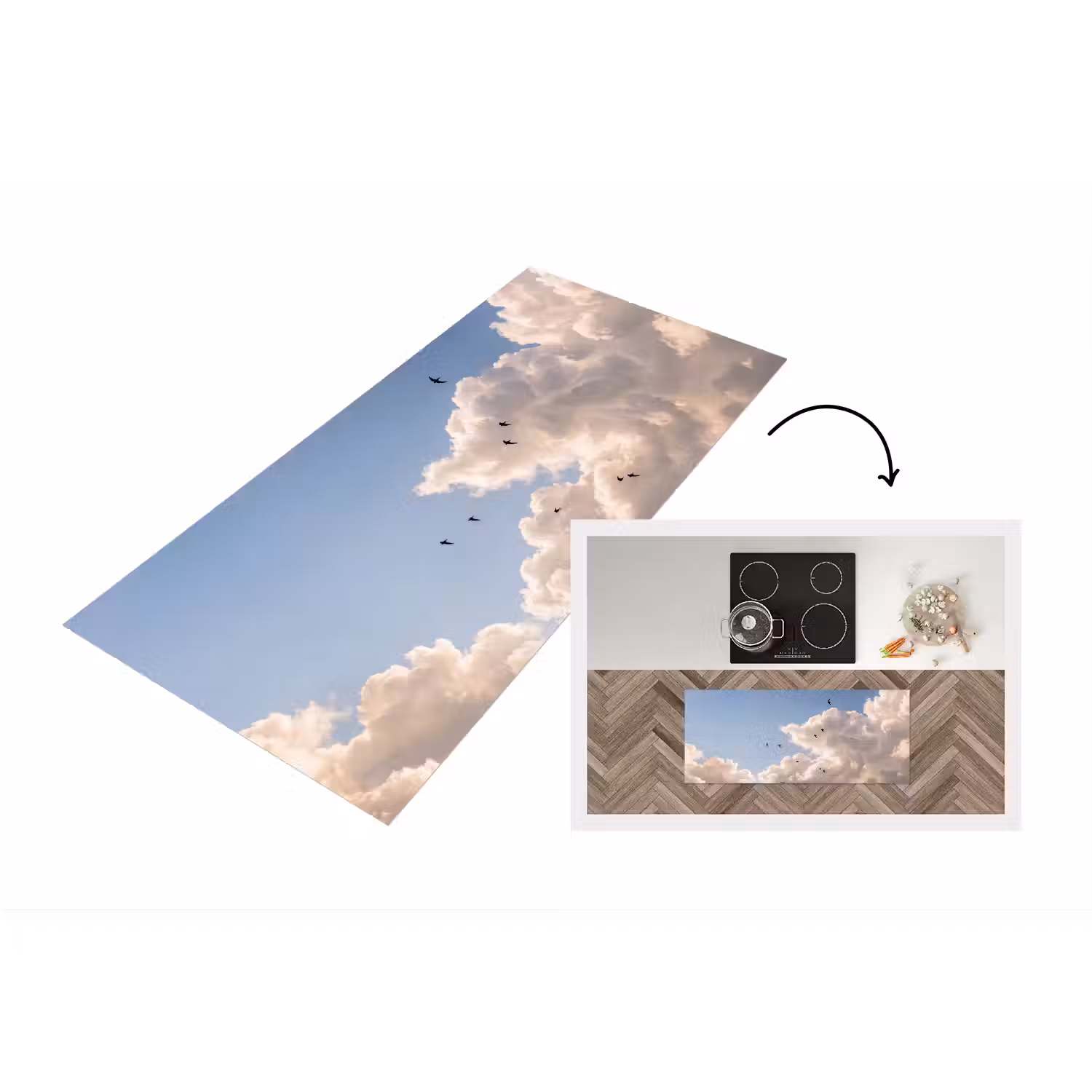 Vogel - Vlucht - Wolken - Natuur - Blauw Keukenloper - keukenmat middel -3d