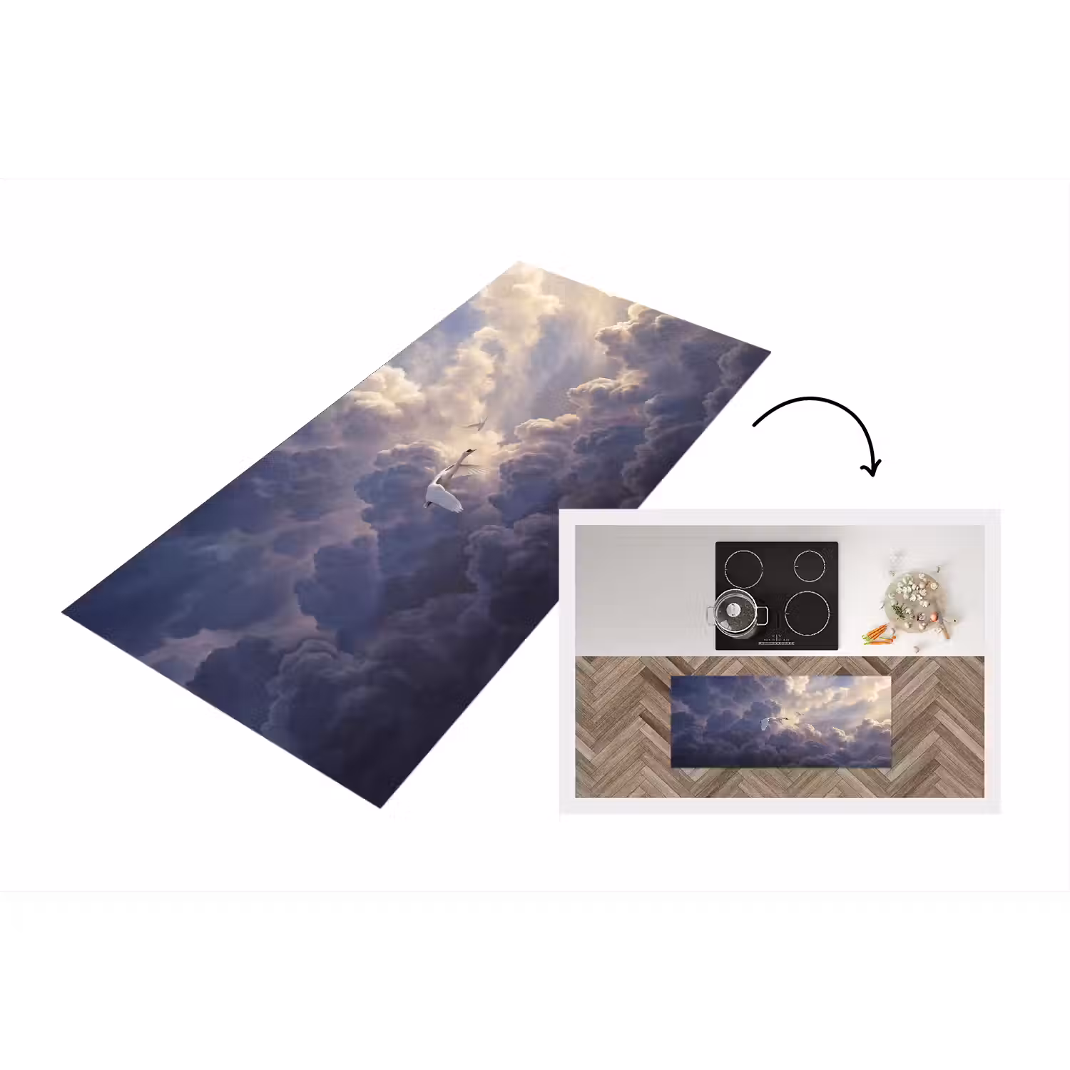 Vogel - Vliegend - Natuur - Wit - Wolken Keukenloper - keukenmat middel -3d