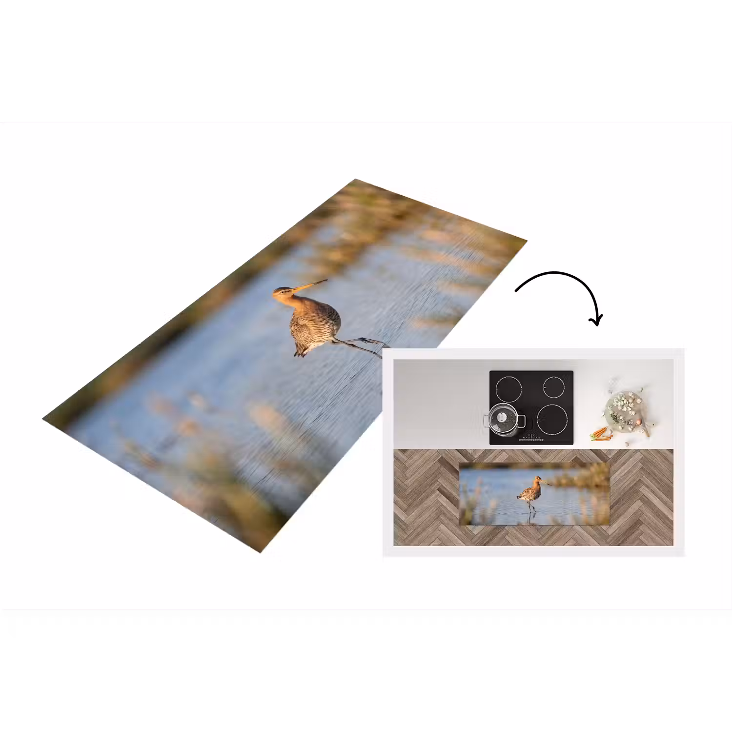 Vogel - Steltloper - Water - Natuur Keukenloper - keukenmat middel -3d