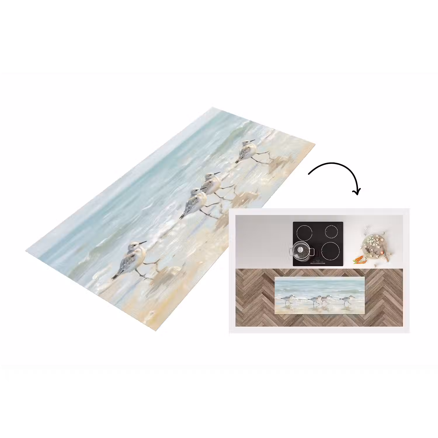 Vogels - Strand - Zee Keukenloper - keukenmat middel -3d