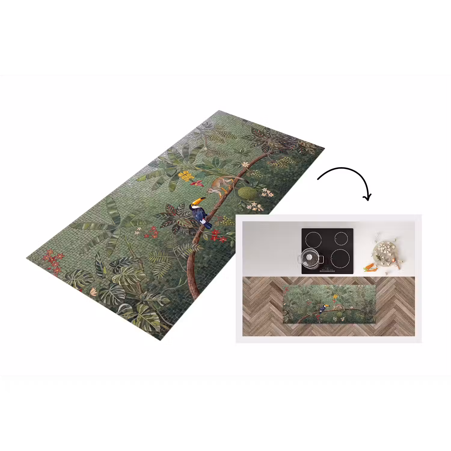 Vogel - Dier - Jungle - Mozaïek - Natuur Keukenloper - keukenmat middel -3d