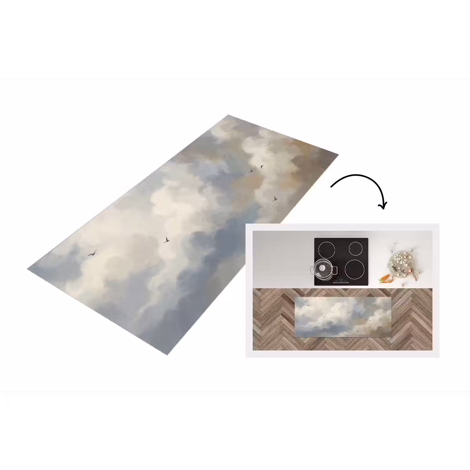 Vogel - Wolken - Natuur - Modern - Grijs Keukenloper - keukenmat middel -3d