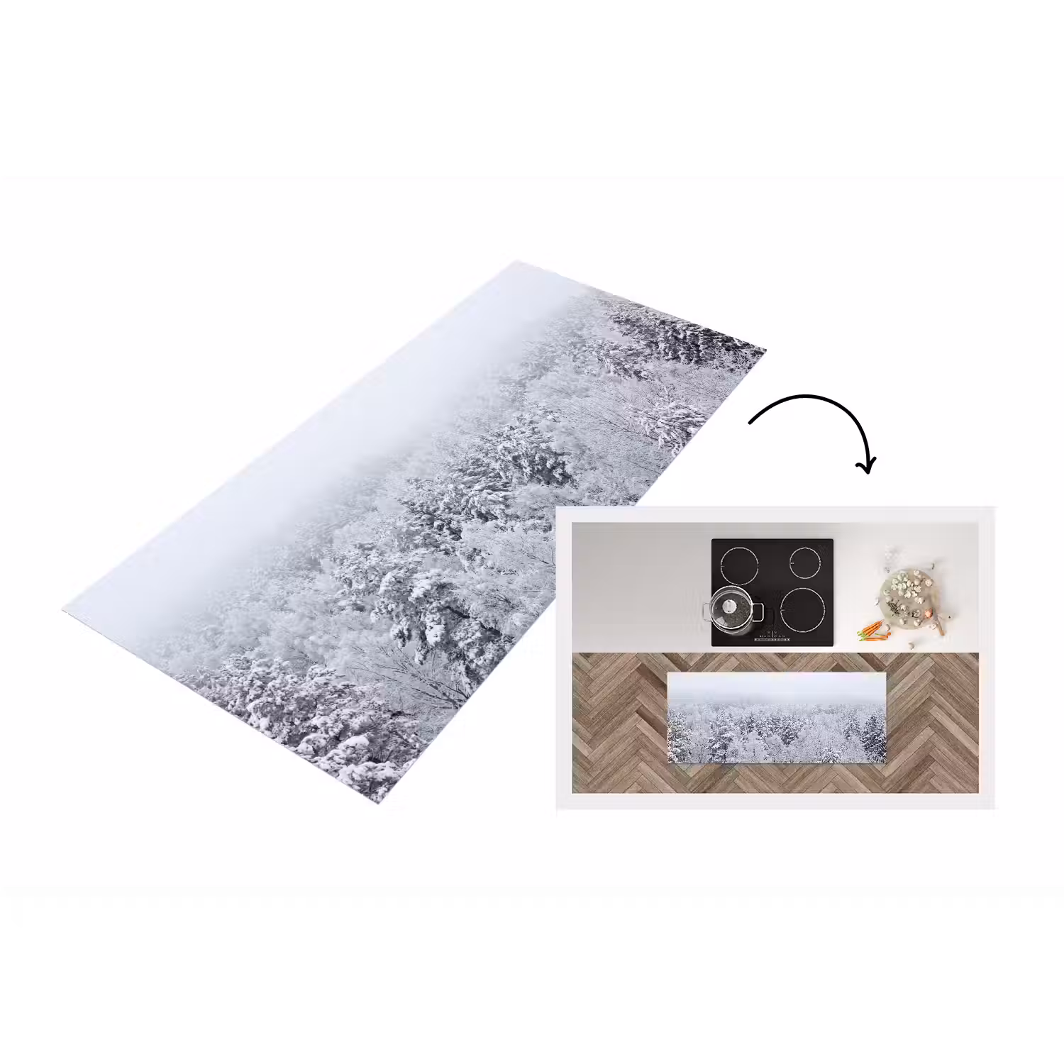 Bos - Sneeuw - Winter - Natuur - Wit Keukenloper - keukenmat middel -3d