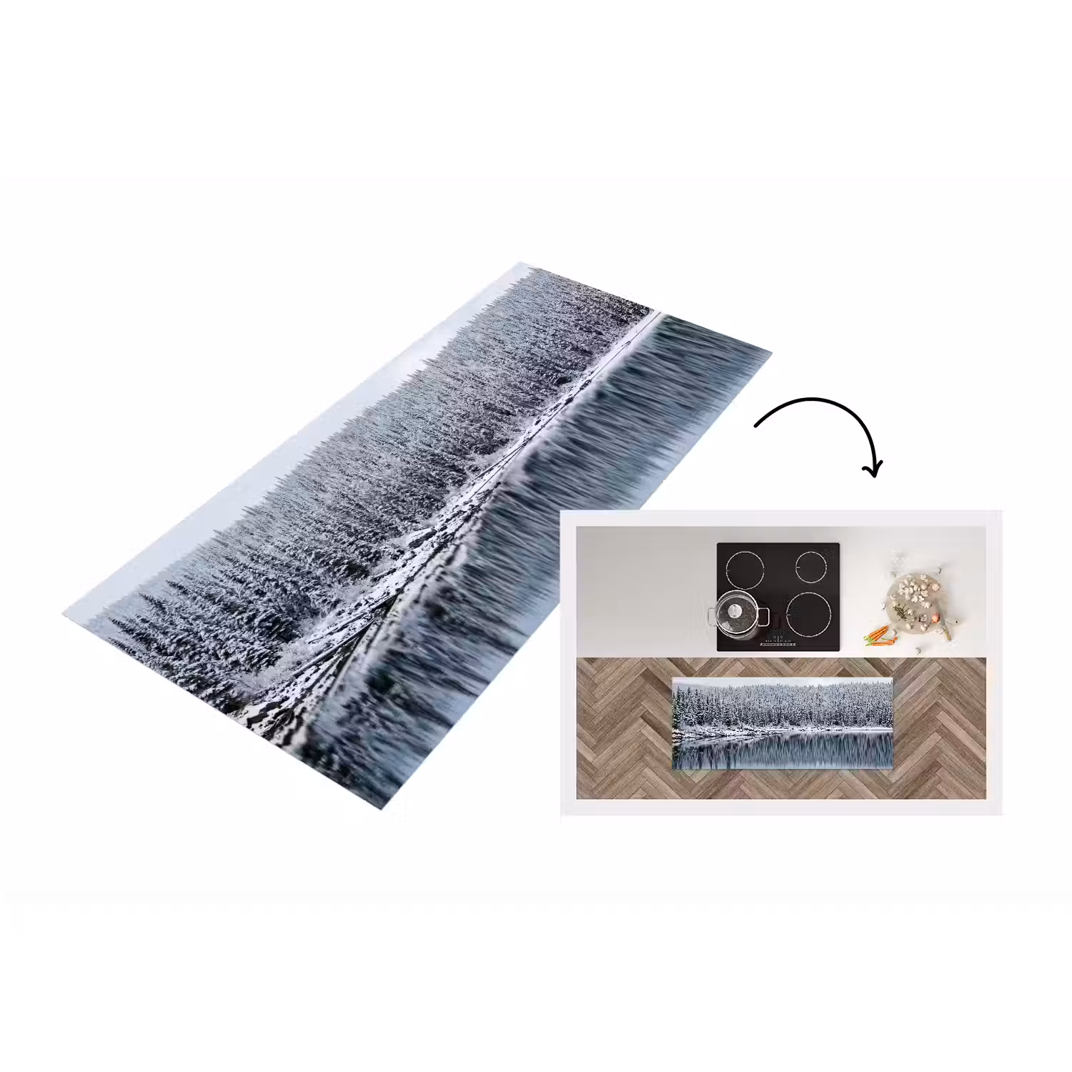 Bos - Reflectie - Meer - Winter - Serene Keukenloper - keukenmat middel -3d