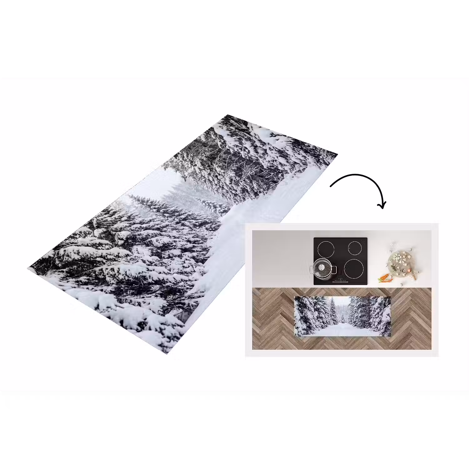 Bos - Winter - Sneeuw - Pad - Natuur Keukenloper - keukenmat middel -3d
