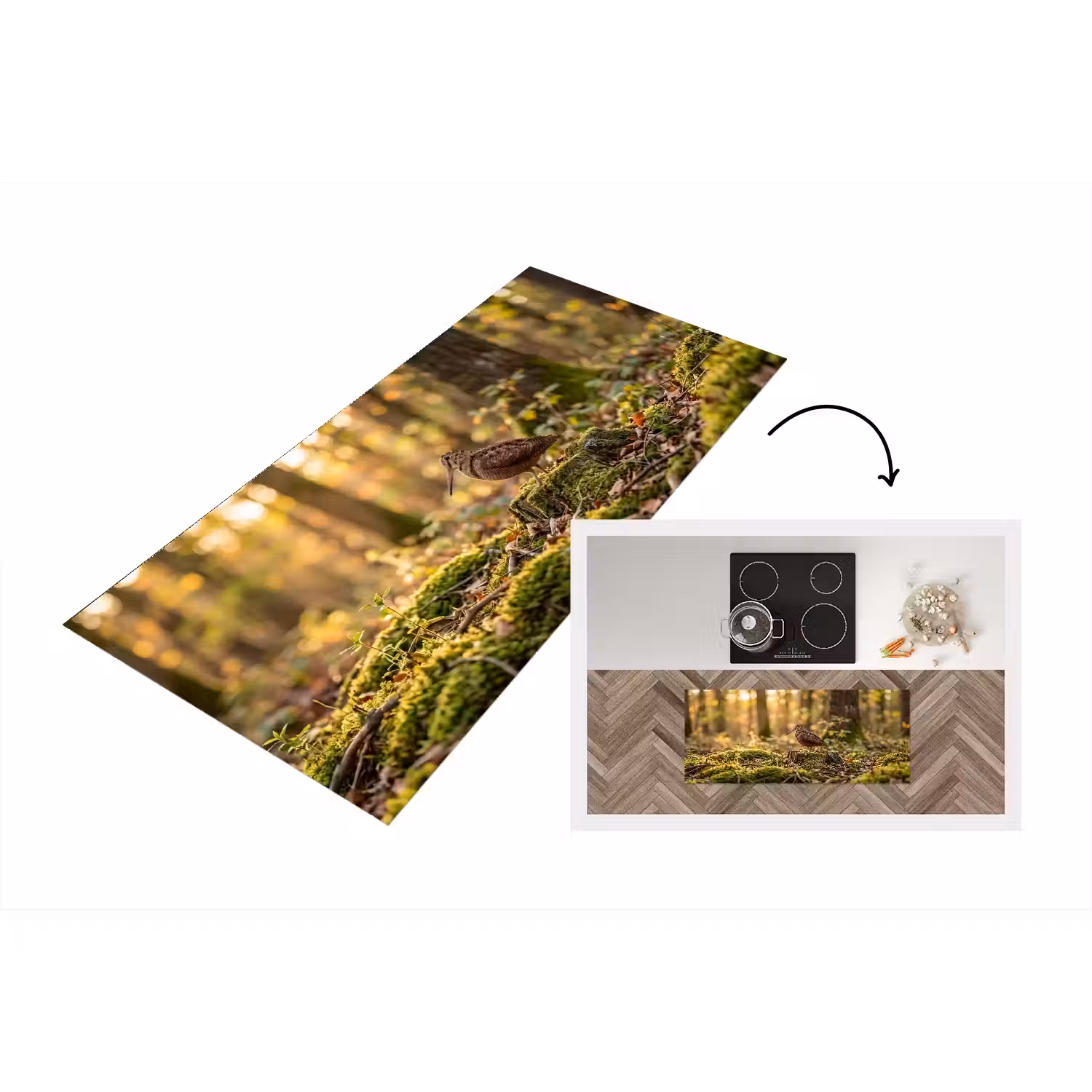 Houtsnip - Bos - Bladeren - Herfst - Gecamoufleerd Keukenloper - keukenmat middel -3d