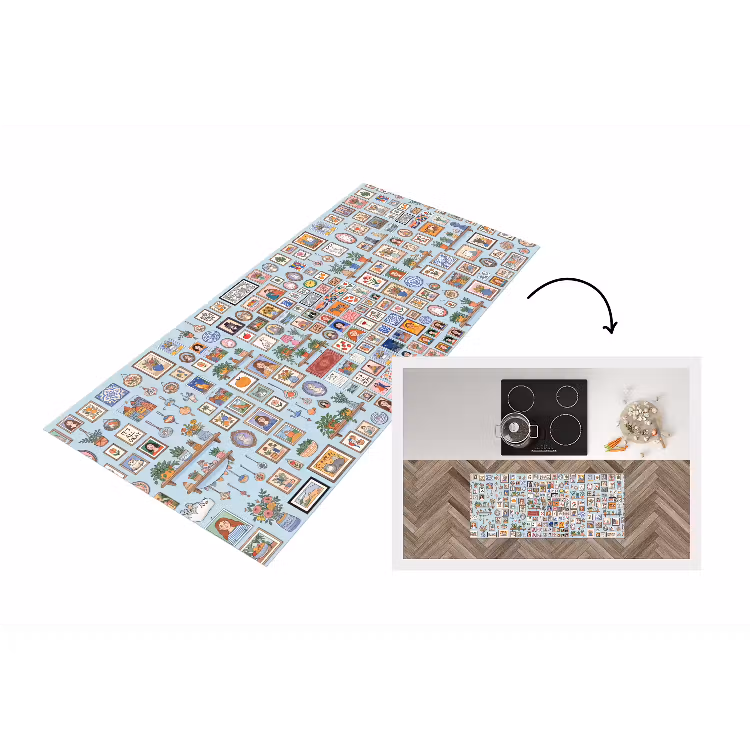 Wanddecoratie - Collectie - Huis - Illustratief - Kleurrijk Keukenloper - keukenmat middel -3d