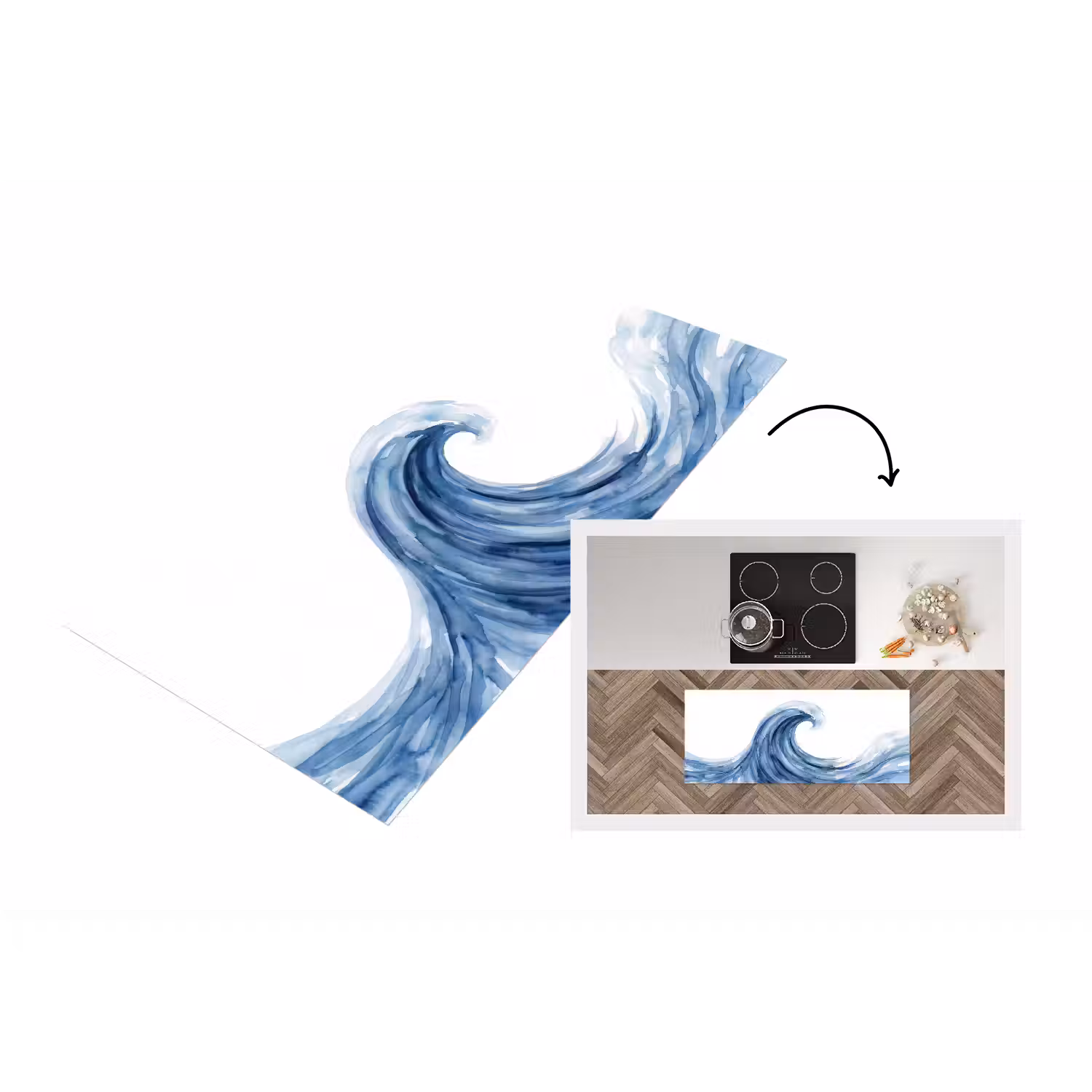 Water - Beweging - Natuur - Modern - Blauw Keukenloper - keukenmat middel -3d
