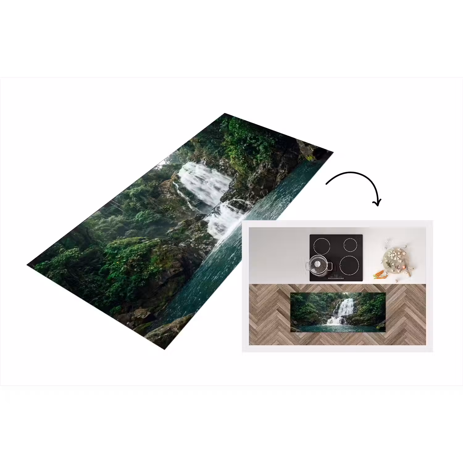 Waterfall - Forest - Nature - Greenkhgyguyg Keukenloper - keukenmat middel -3d