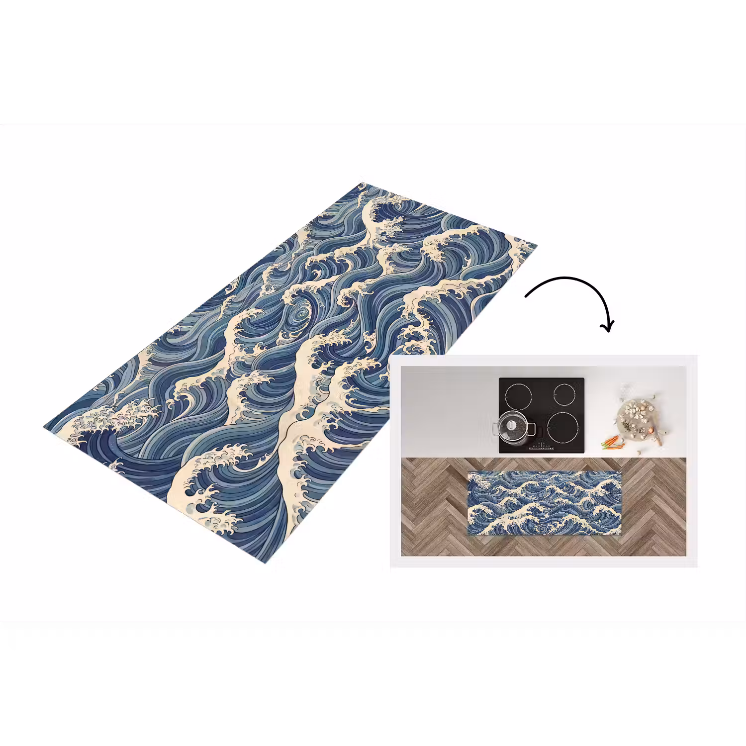 Golven - Zee - Natuur - Abstract - Blauw Keukenloper - keukenmat middel -3d