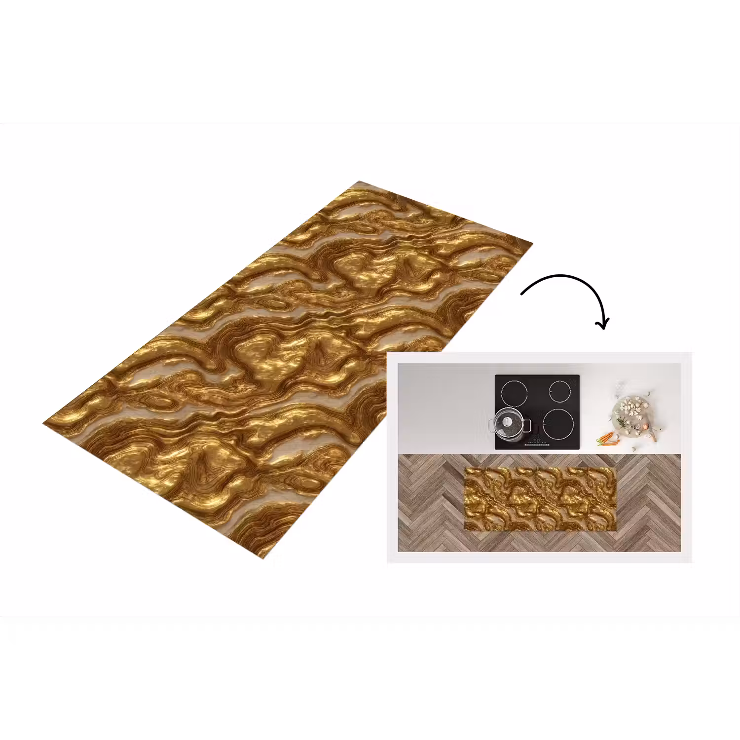 Golven - Organisch - Goud - Crème Keukenloper - keukenmat middel 536 -3d