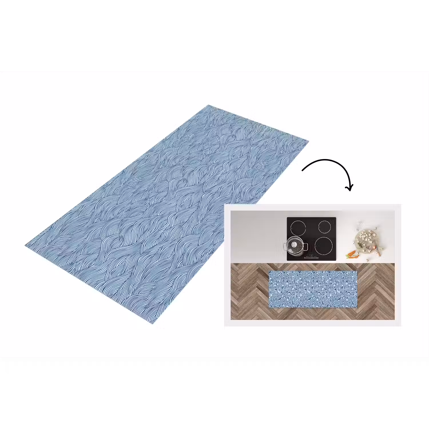 Golven - Ritmisch - Blauw Keukenloper - keukenmat middel 536 -3d