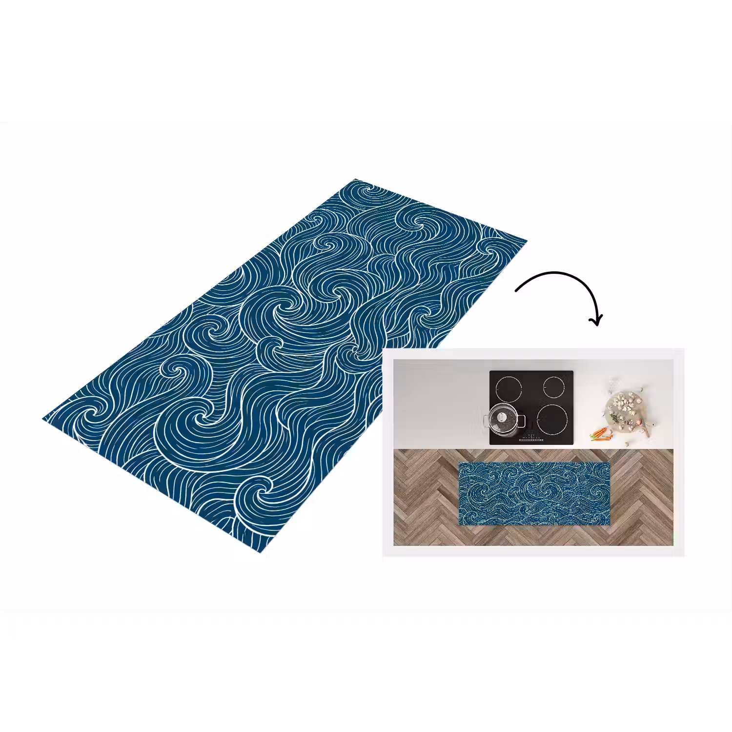 Golven - Spiraal - Water - Abstract - Blauw Keukenloper - keukenmat middel -3d
