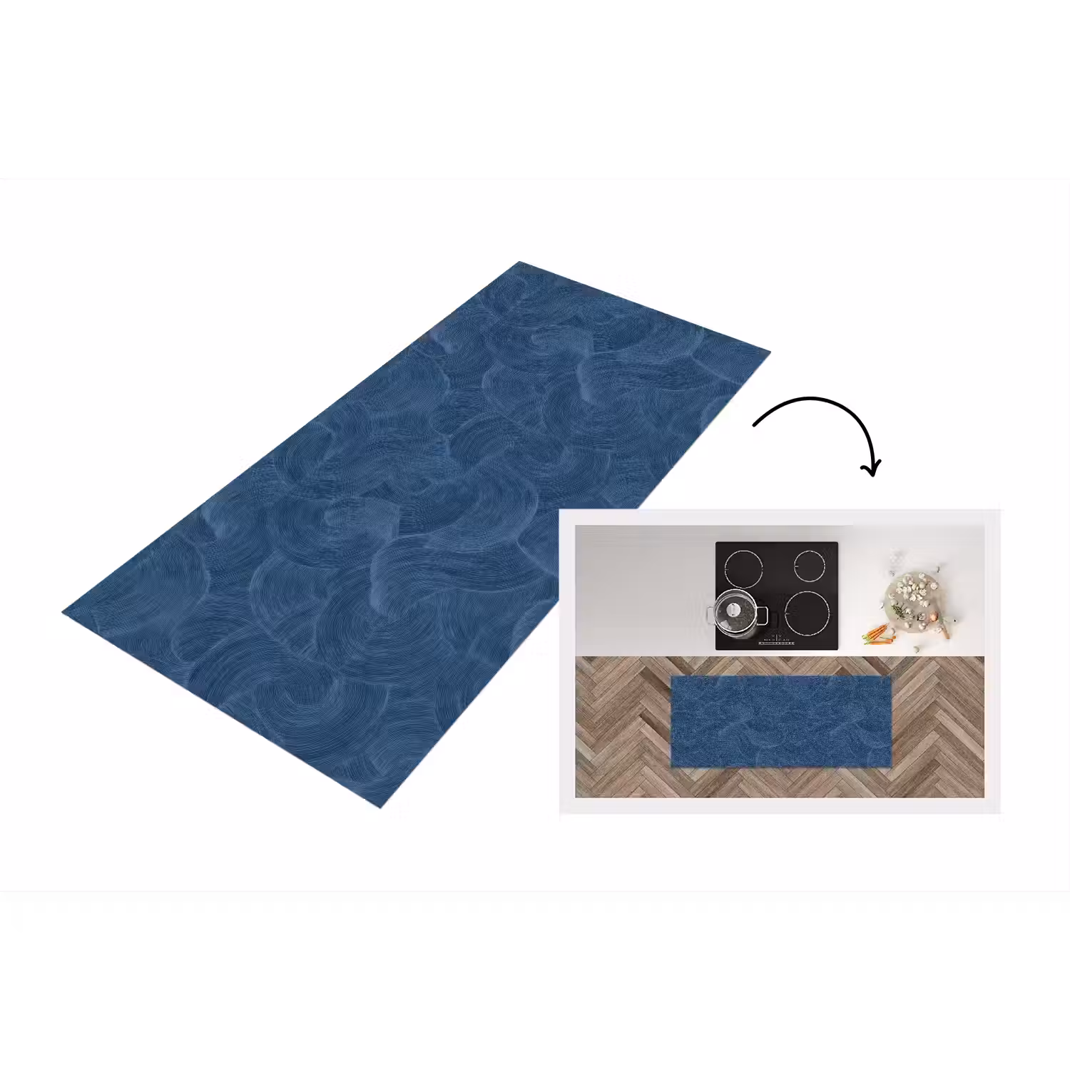 Golven - Textuur - Patroon - Blauw Keukenloper - keukenmat middel 536 -3d