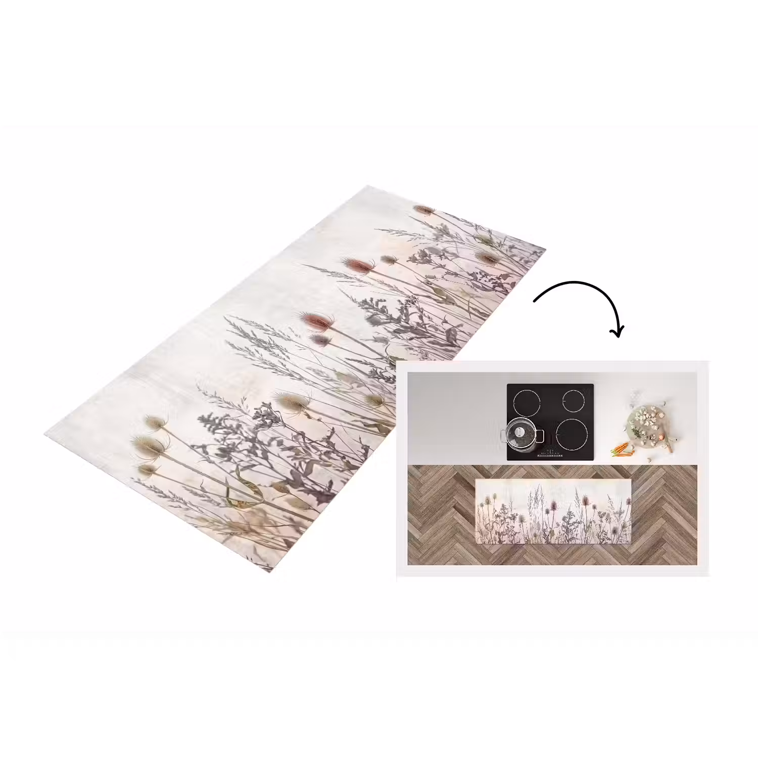 Weidebloemen - Design - Sepia Keukenloper - keukenmat middel -3d