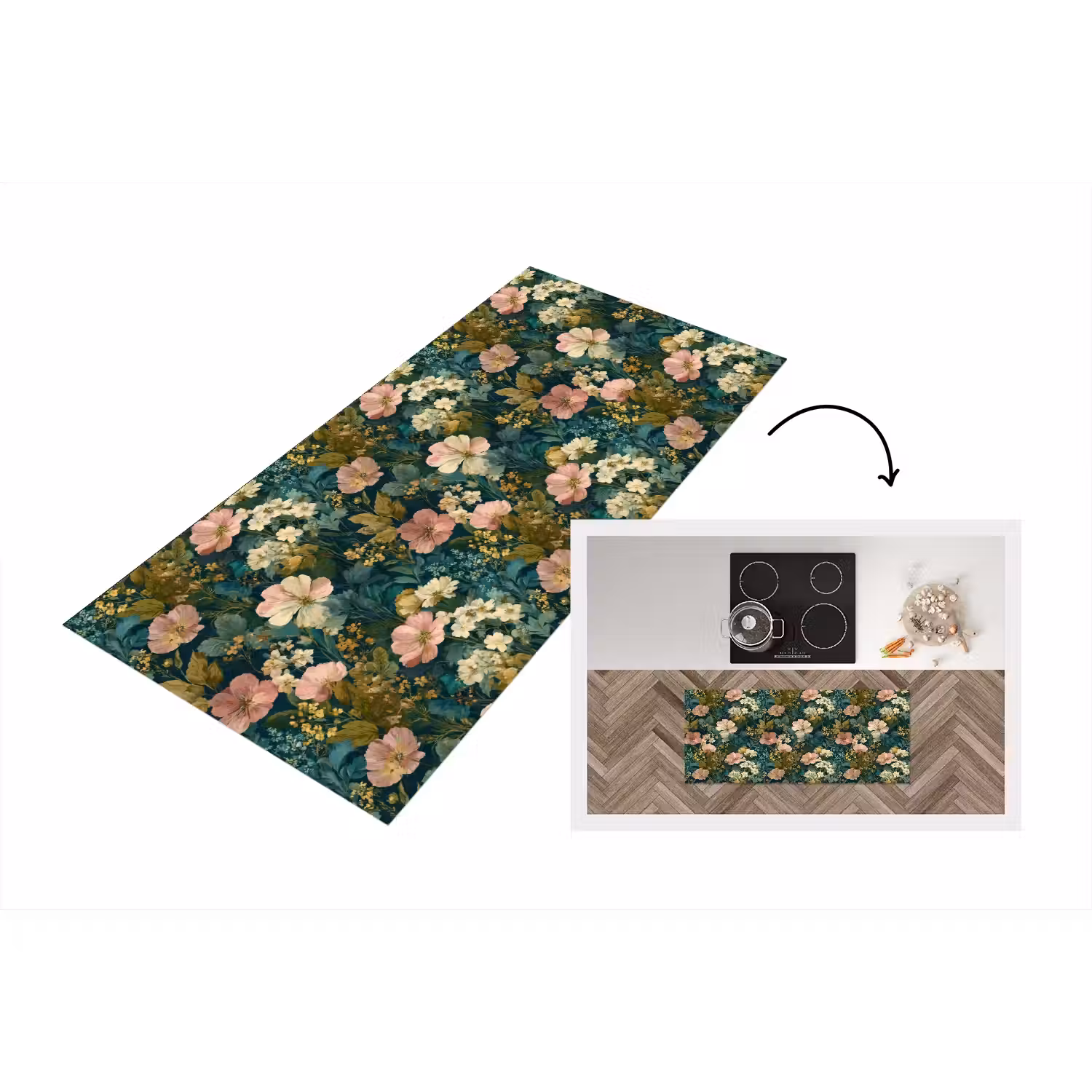Wilde bloemen - Botanisch - Patroon - Roze - Romantisch Keukenloper - keukenmat middel 536 -3d