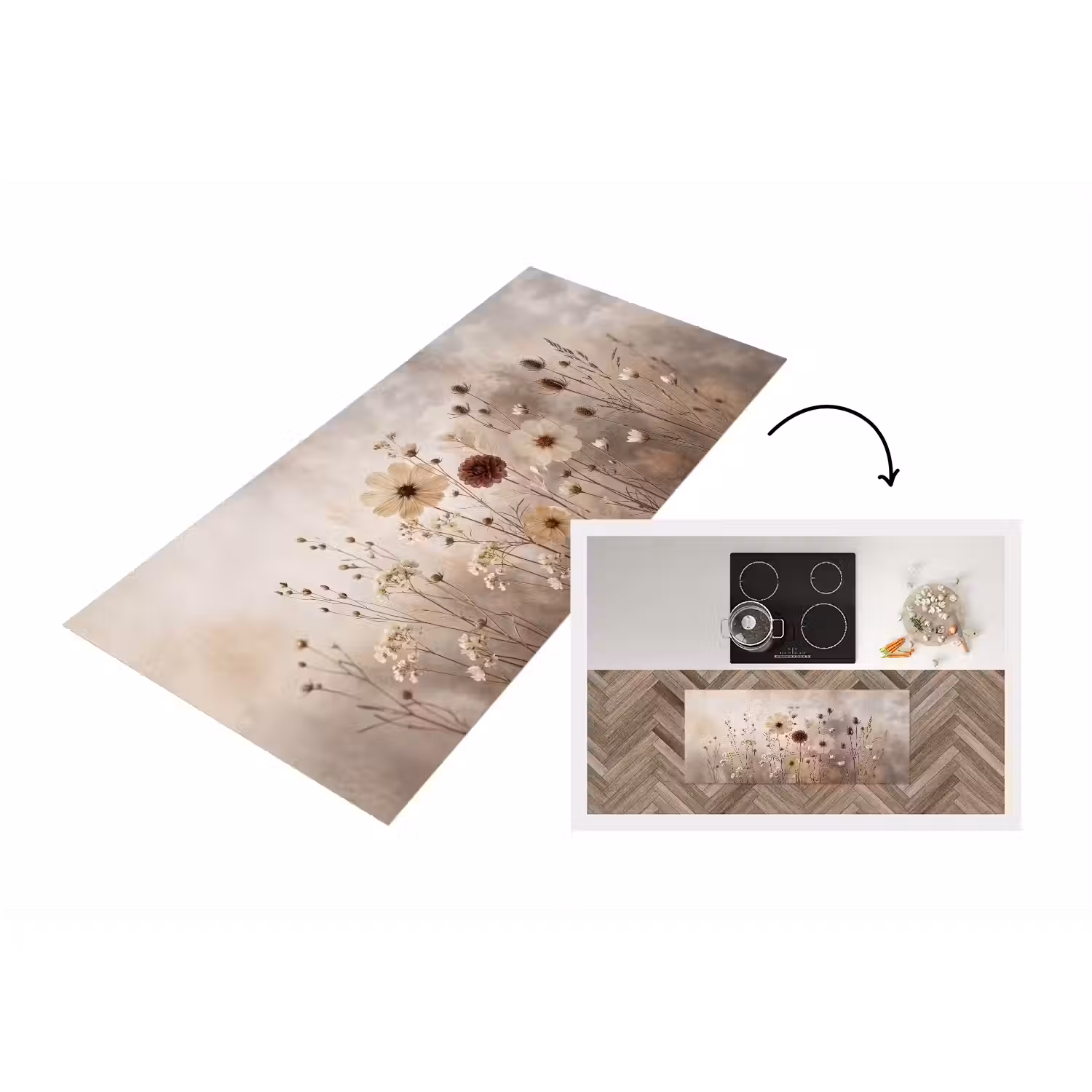 Wilde bloemen - Botanisch - Vintage - Natuur - Rustiek Keukenloper - keukenmat middel -3d