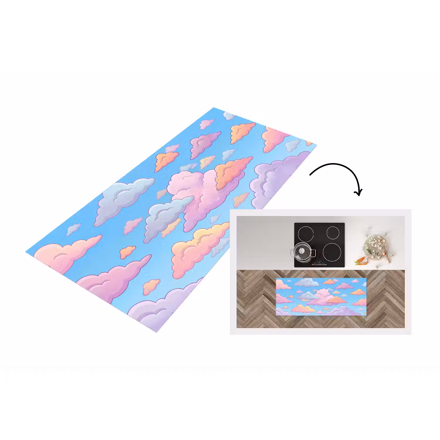 Wolk - Lucht - Natuur - Illustratie - Pastel Keukenloper - keukenmat middel -3d