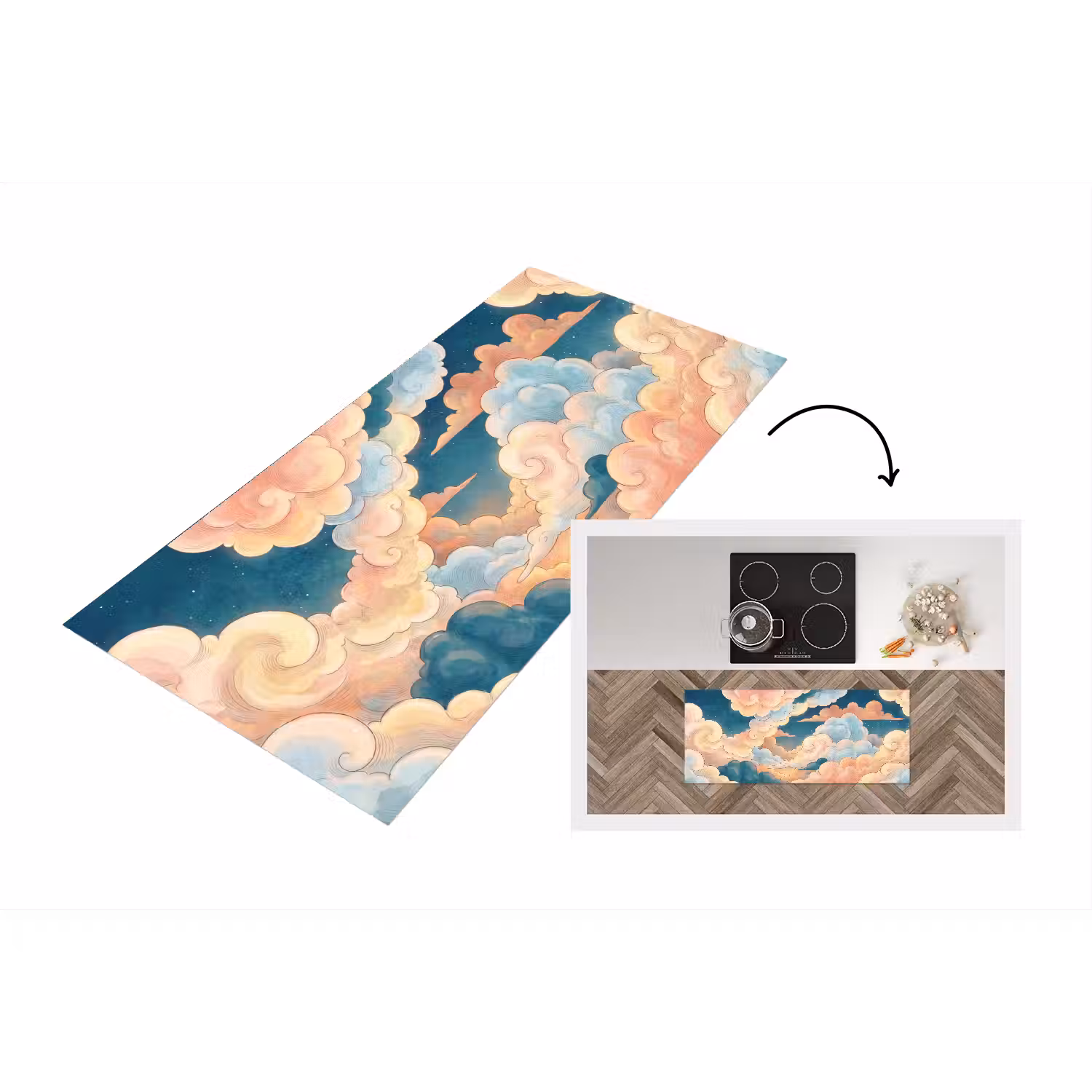 Wolk - Lucht - Natuur - Illustratief - Oranje Keukenloper - keukenmat middel -3d