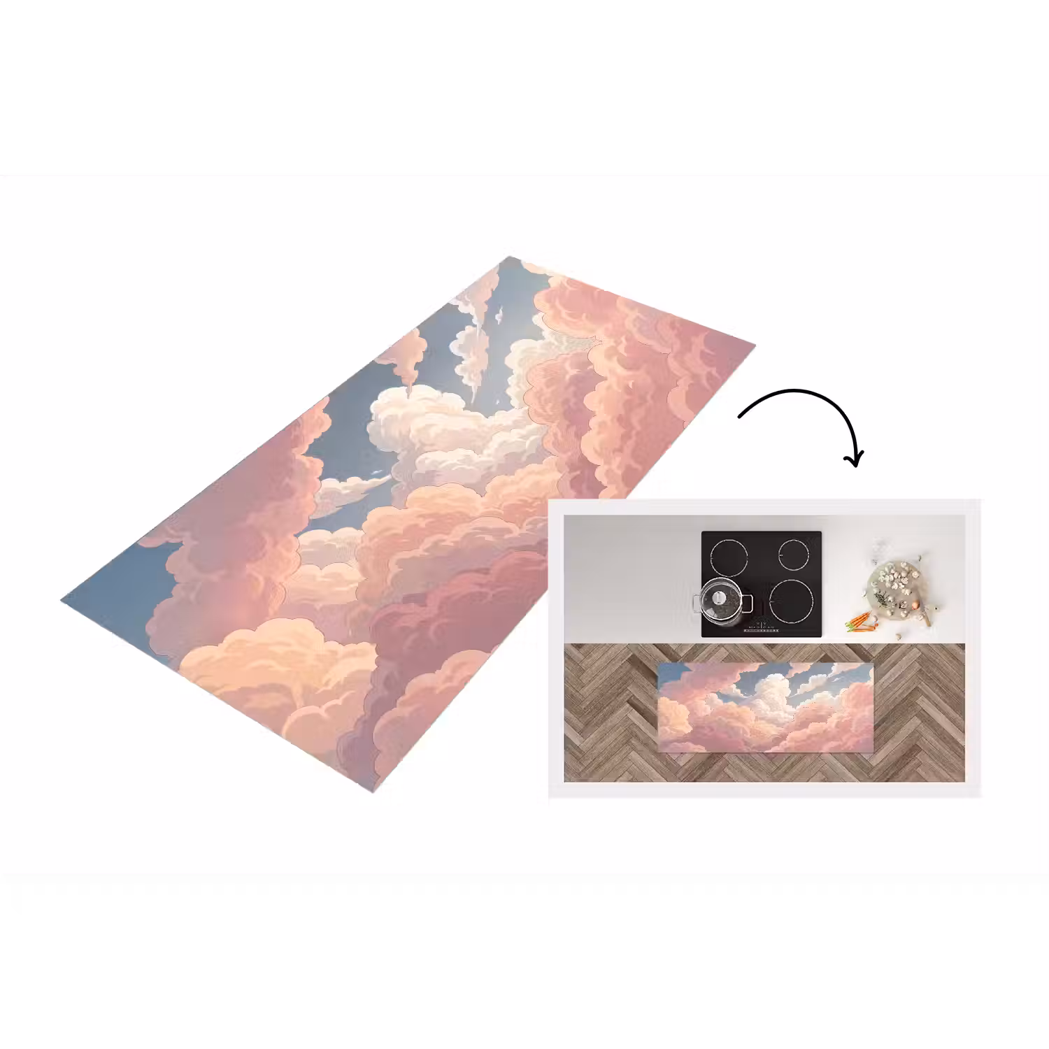 Wolken - Lucht - Natuur - Pastel - Roze Keukenloper - keukenmat middel -3d