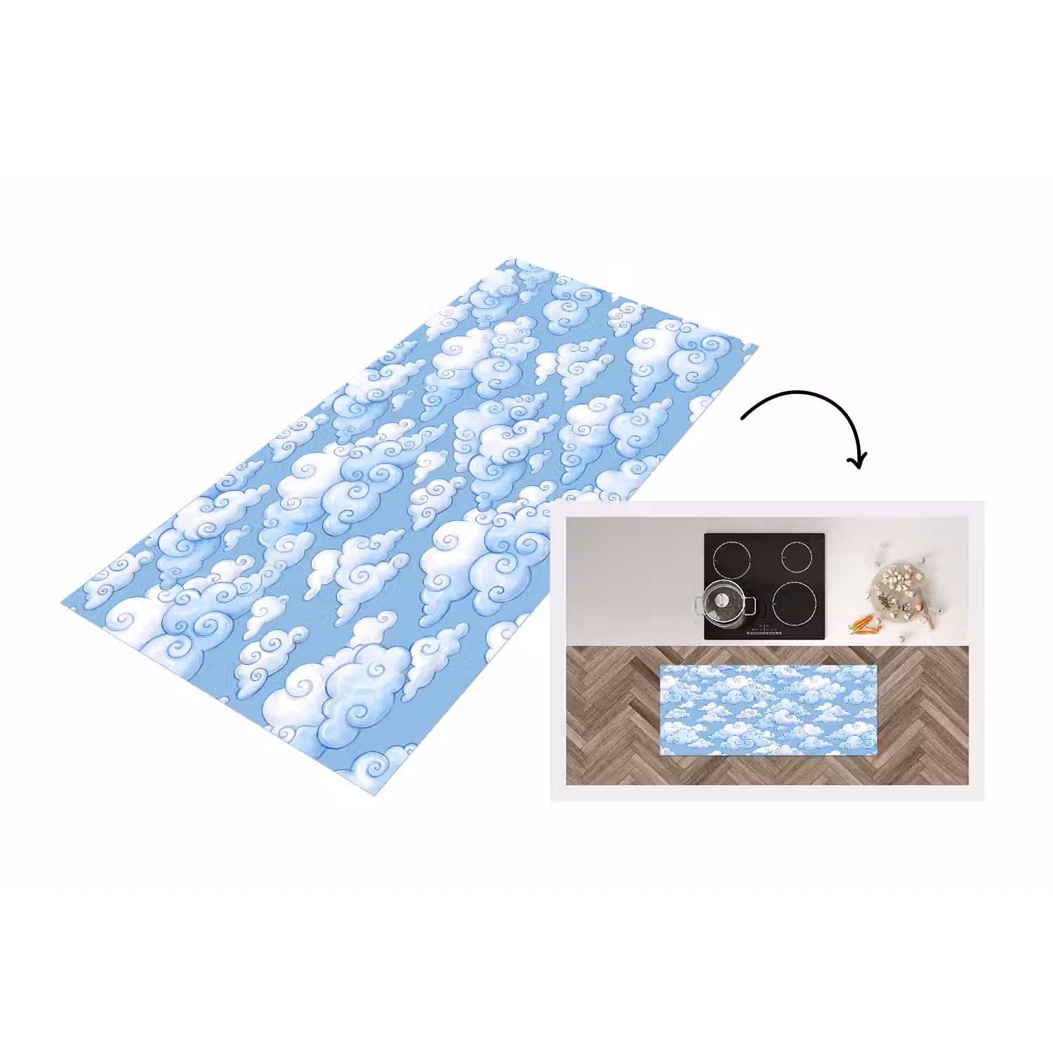 Wolken - Patroon - Hemel - Illustratie - Wit Keukenloper - keukenmat middel -3d