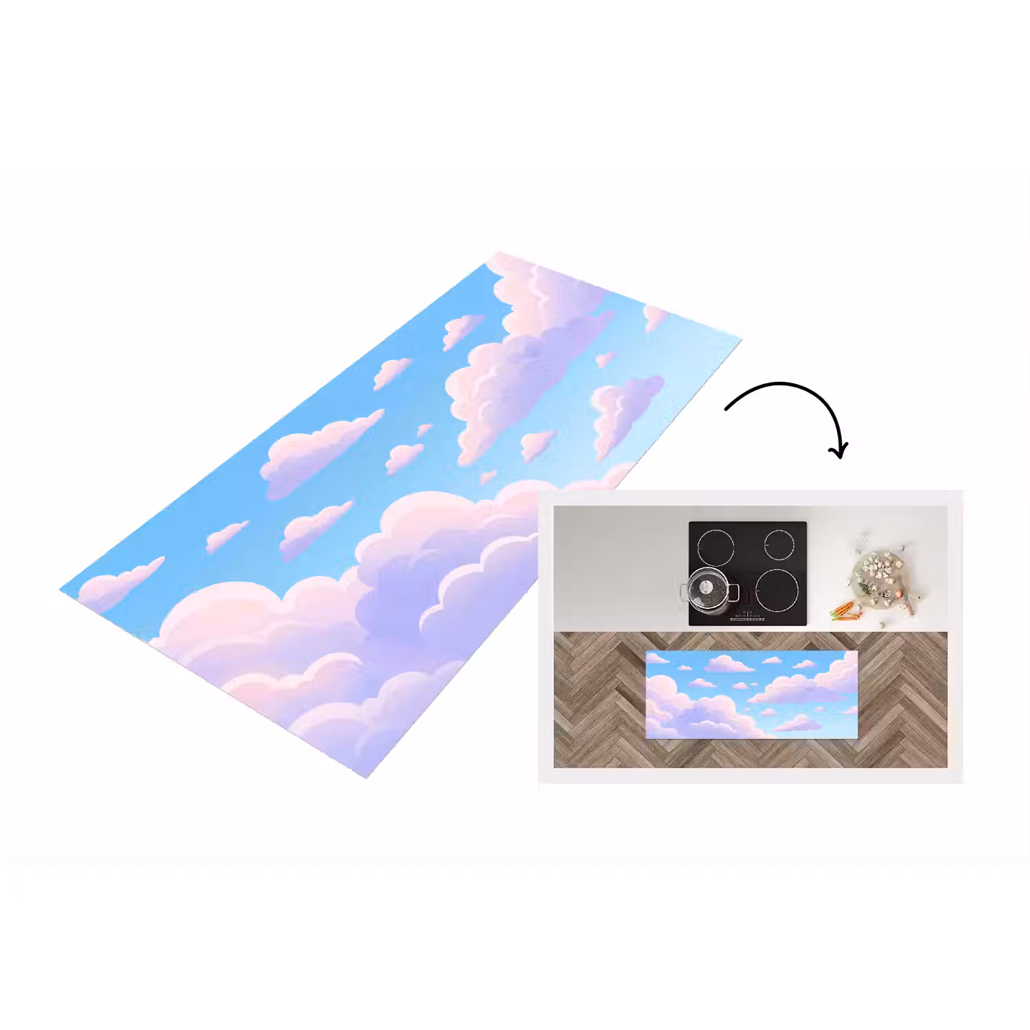 Wolken - Roze - Blauw - Natuur - Modern Keukenloper - keukenmat middel -3d