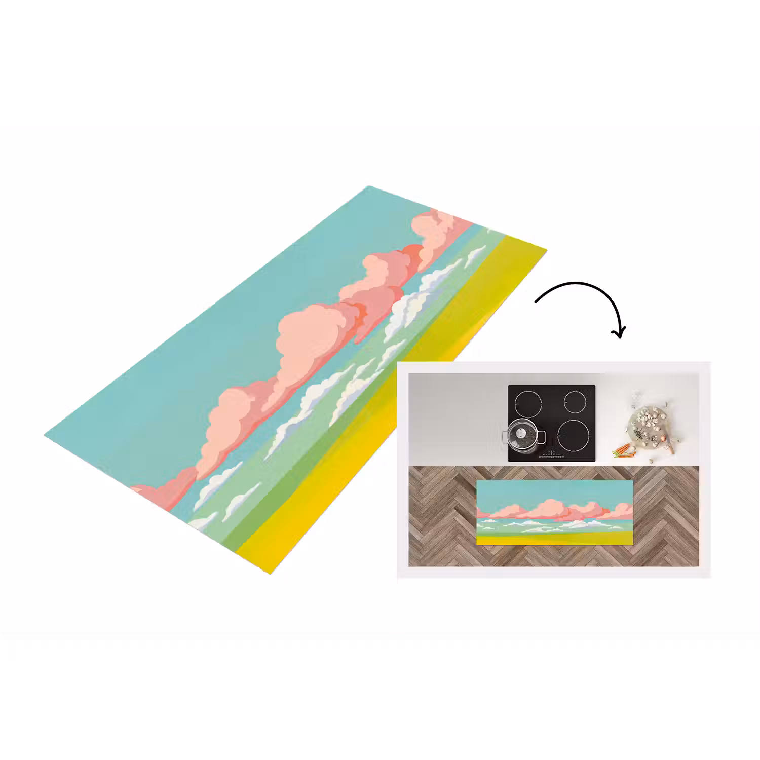Wolken - Roze - Natuur - Modern - Pastel Keukenloper - keukenmat middel -3d