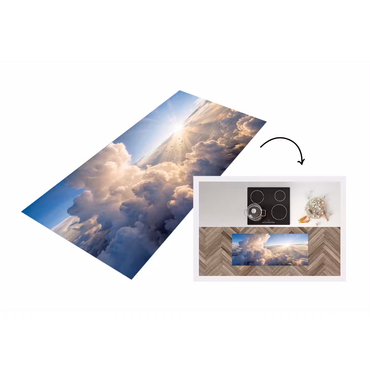 Wolken - Zonnestralen - Natuur - Wit Keukenloper - keukenmat middel -3d