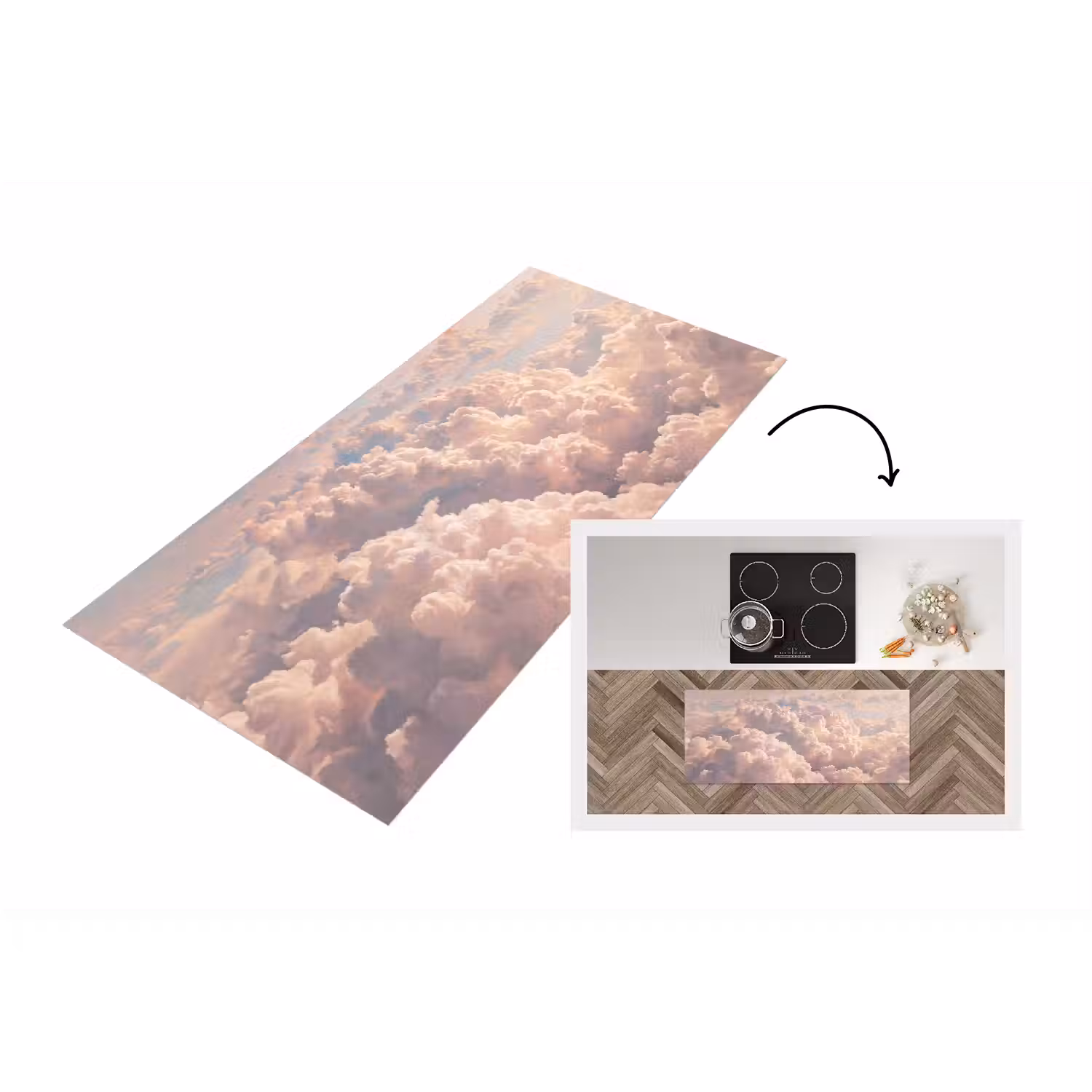 Wolken - Zonsondergang - Natuur - Pastel - Roze Keukenloper - keukenmat middel -3d