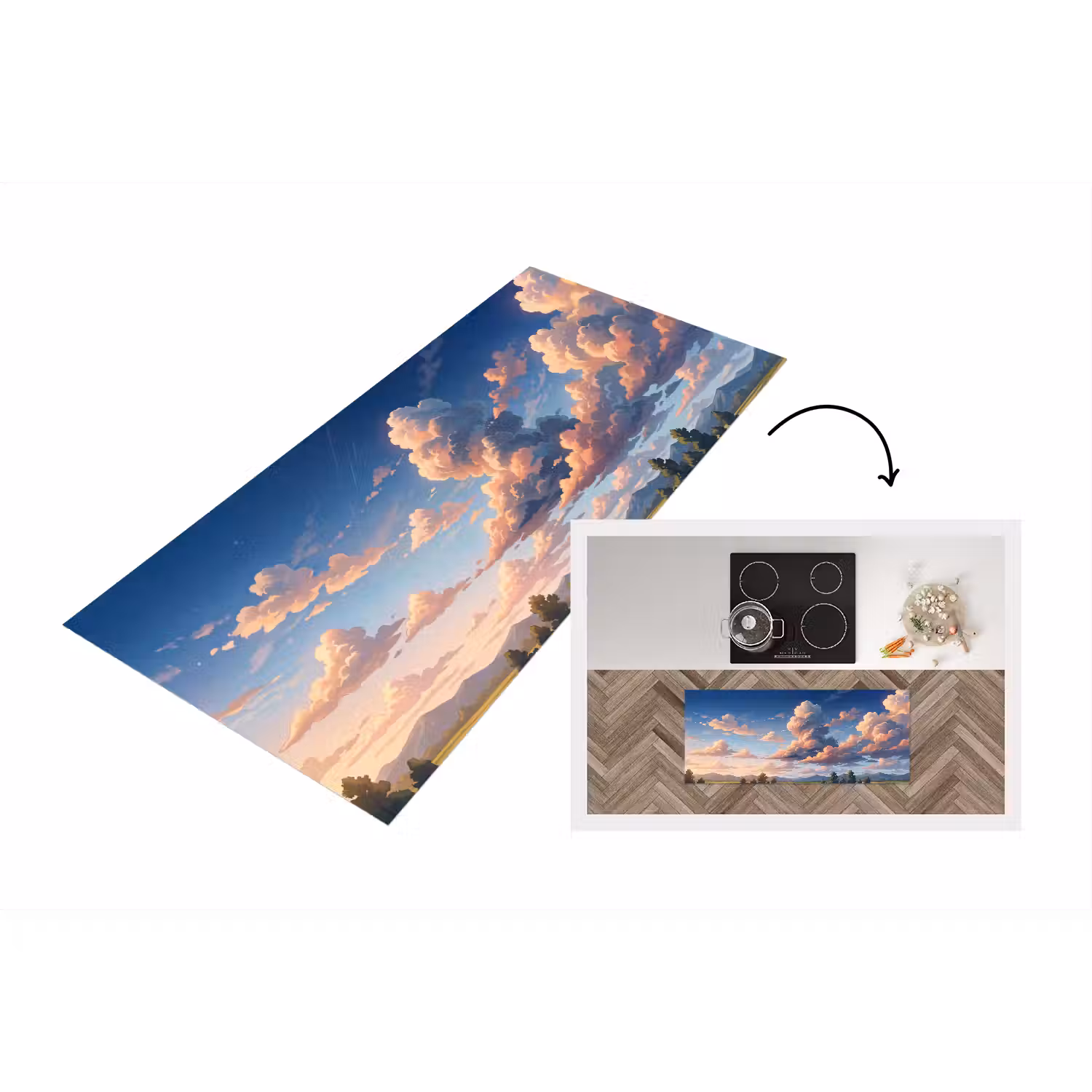 Wolken - Daghemel - Natuur - Illustratie - Oranje Keukenloper - keukenmat middel -3d