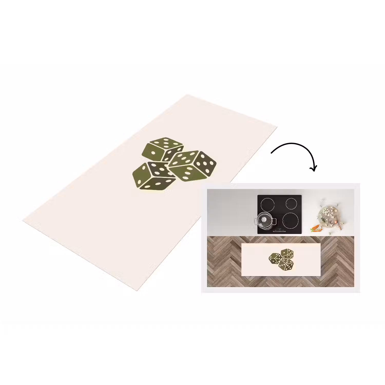 Dobbelsteen - Spel - Groen - Abstract Keukenloper - keukenmat middel -3d