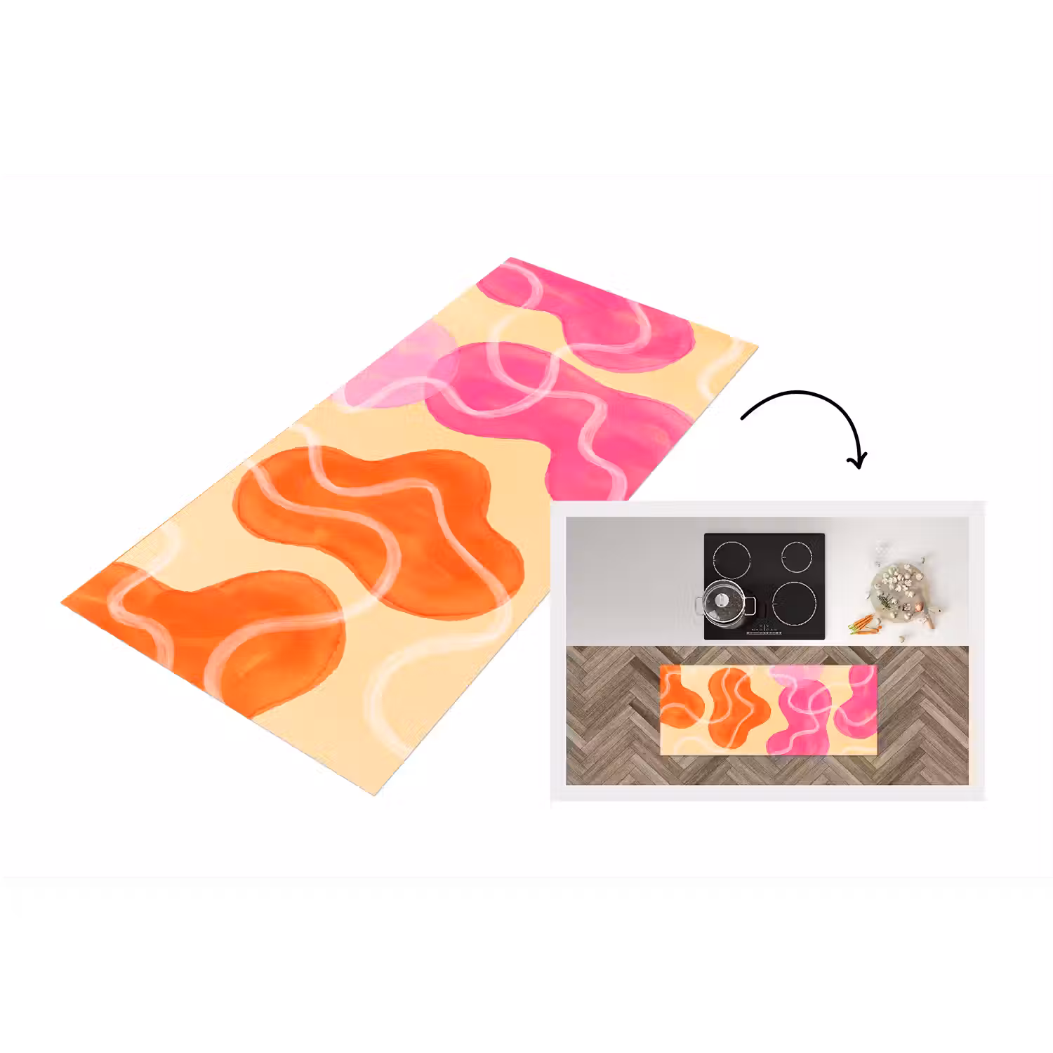 Abstract - Aquarel - Organisch - Oranje - Roze Keukenloper - keukenmat middel -3d