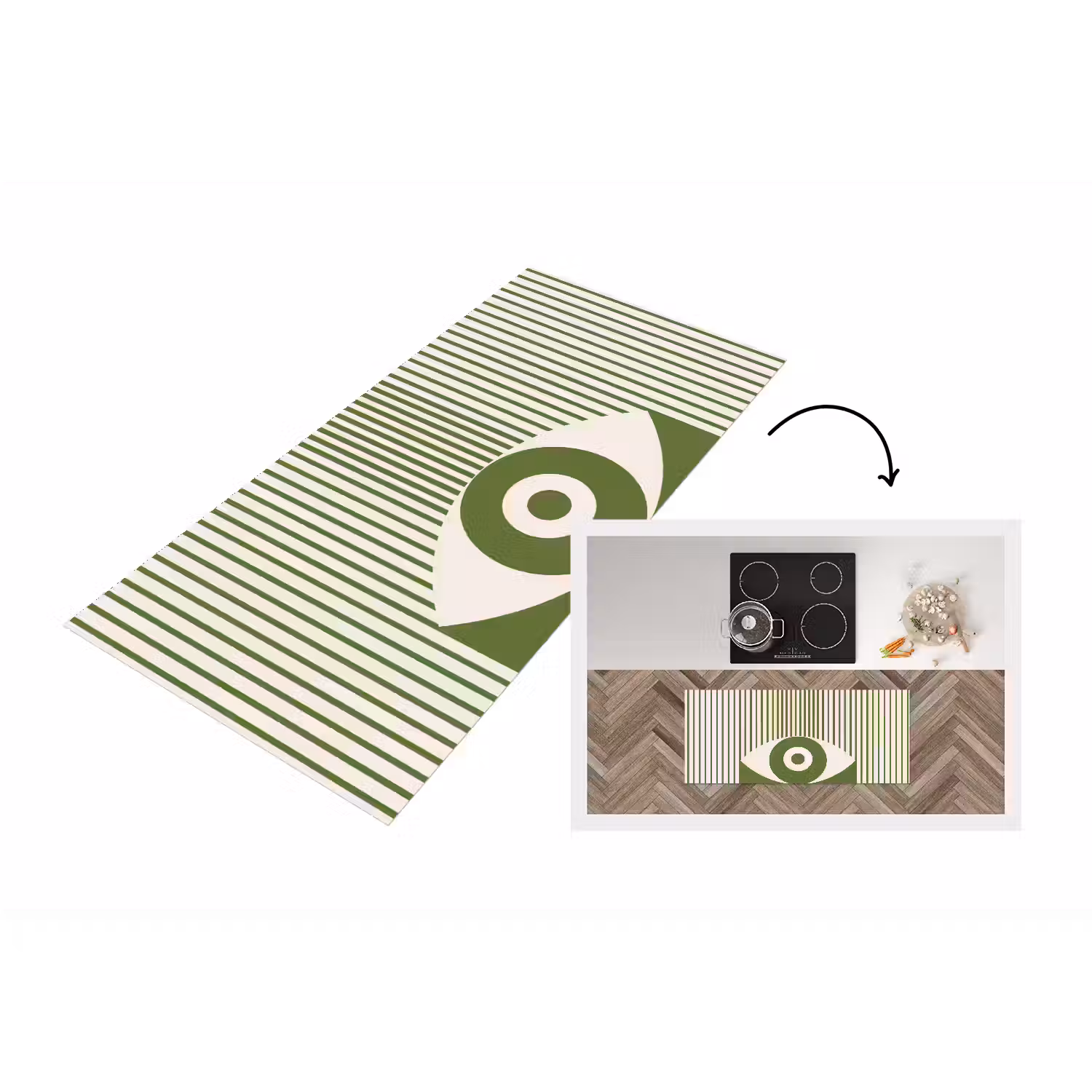 Abstract - Oog - Strepen - Modern - Groen Keukenloper - keukenmat middel -3d