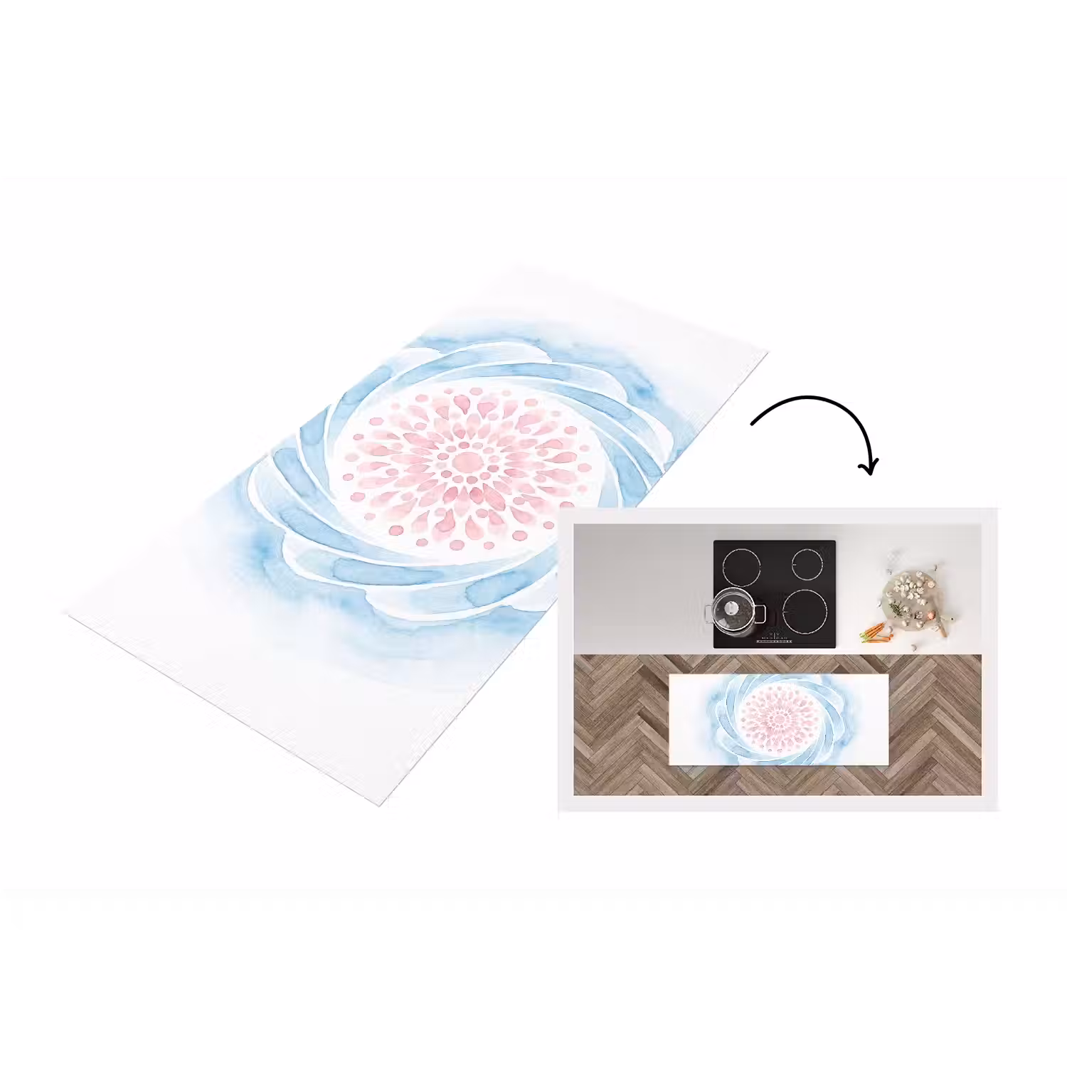 Abstract - Bloemvorm - Aquarel - Roze - Blauw Keukenloper - keukenmat middel -3d