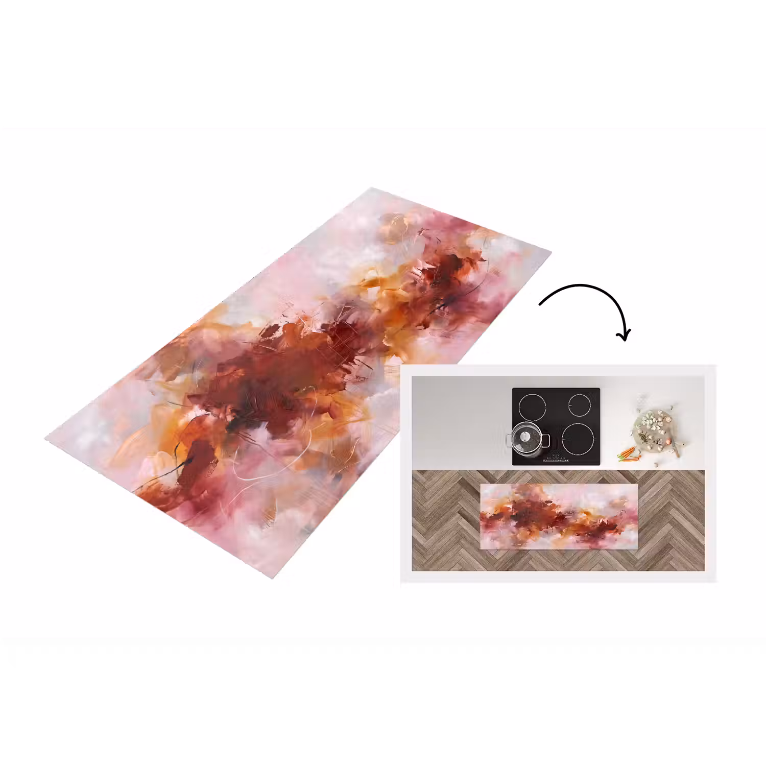 Abstract - Kleurrijk - Kunst - Modern - Roze-Rood Keukenloper - keukenmat middel -3d