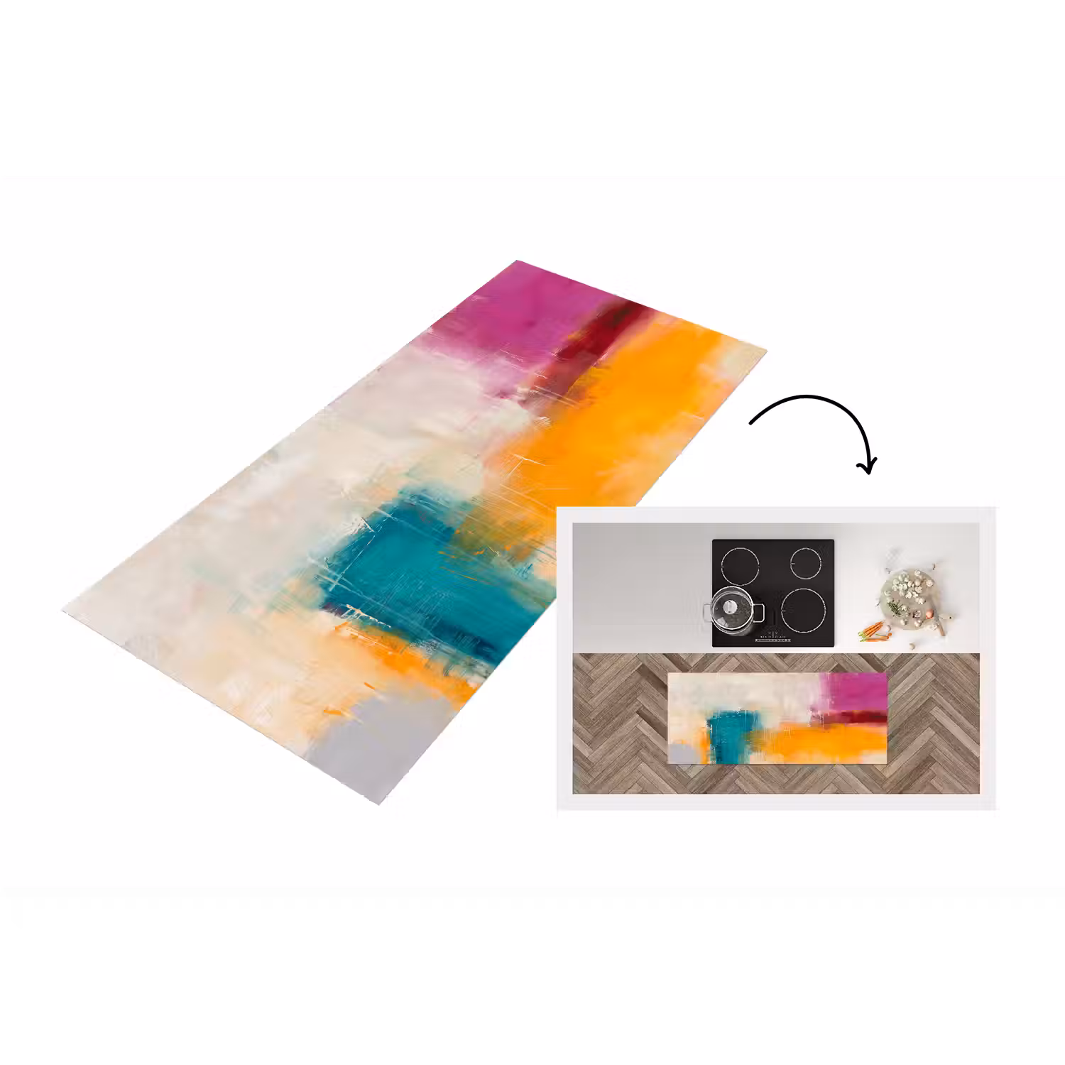 Abstract - Kleurrijk - Modern - Kunst - Oranje Keukenloper - keukenmat middel -3d