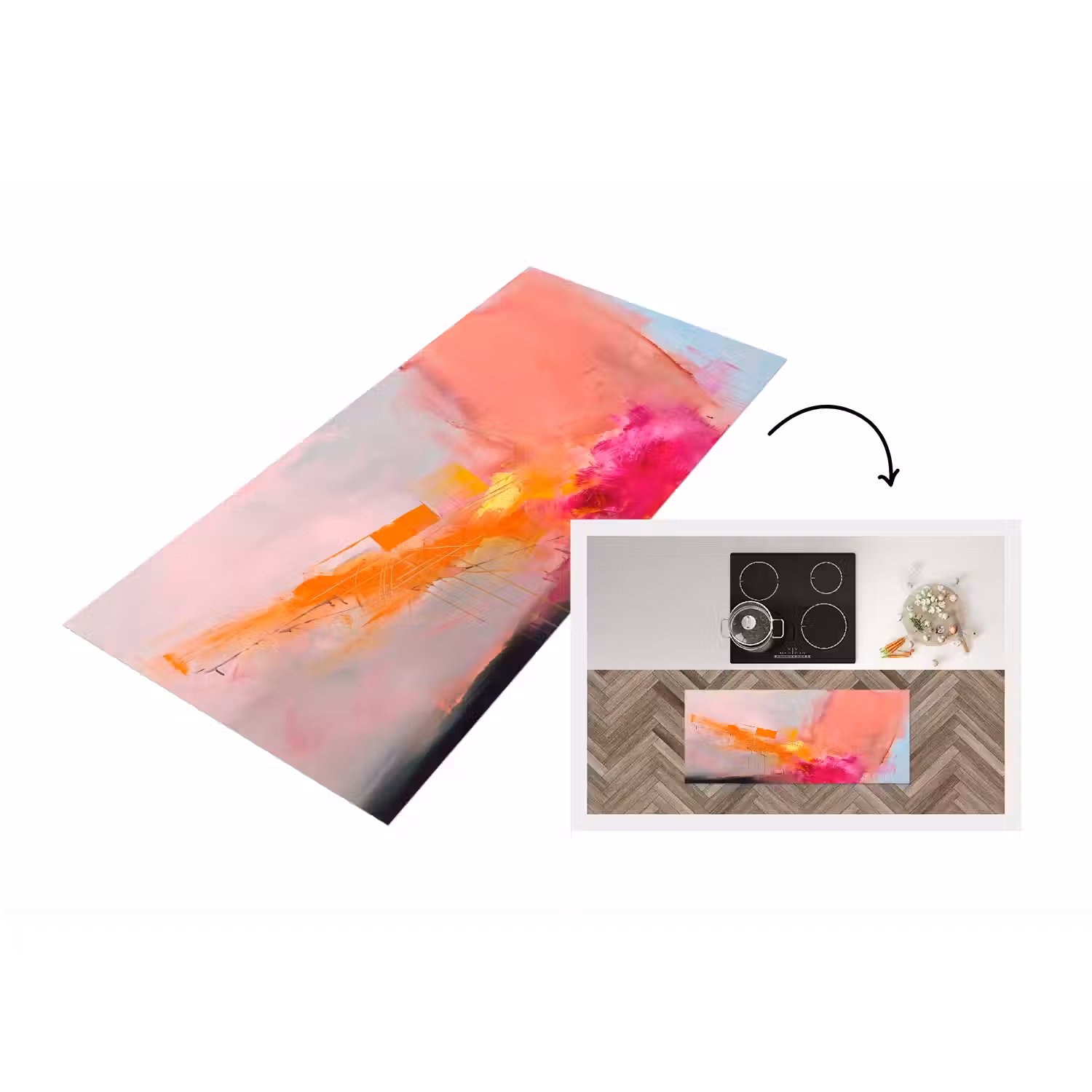 Abstract - Kleurrijk - Modern - Roze Keukenloper - keukenmat middel -3d
