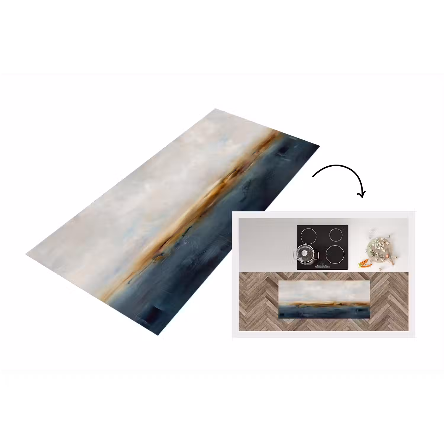 Abstract - Horizon - Water - Modern - Beige Keukenloper - keukenmat middel -3d