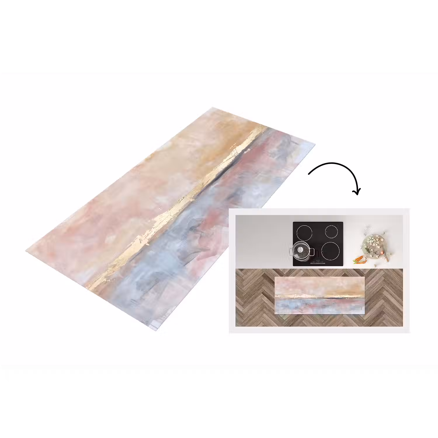 Abstract - Horizontaal - Kunst - Roze - Goud Keukenloper - keukenmat middel -3d