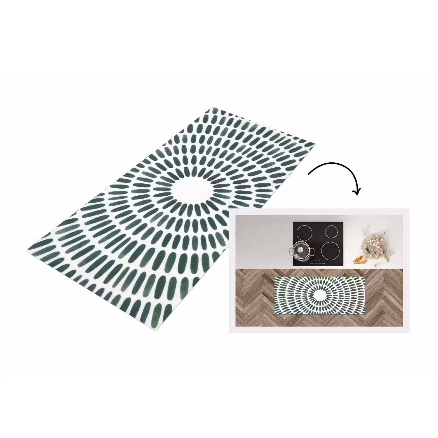 Abstract - Cirkel - Patroon - Modern - Groen Keukenloper - keukenmat middel -3d