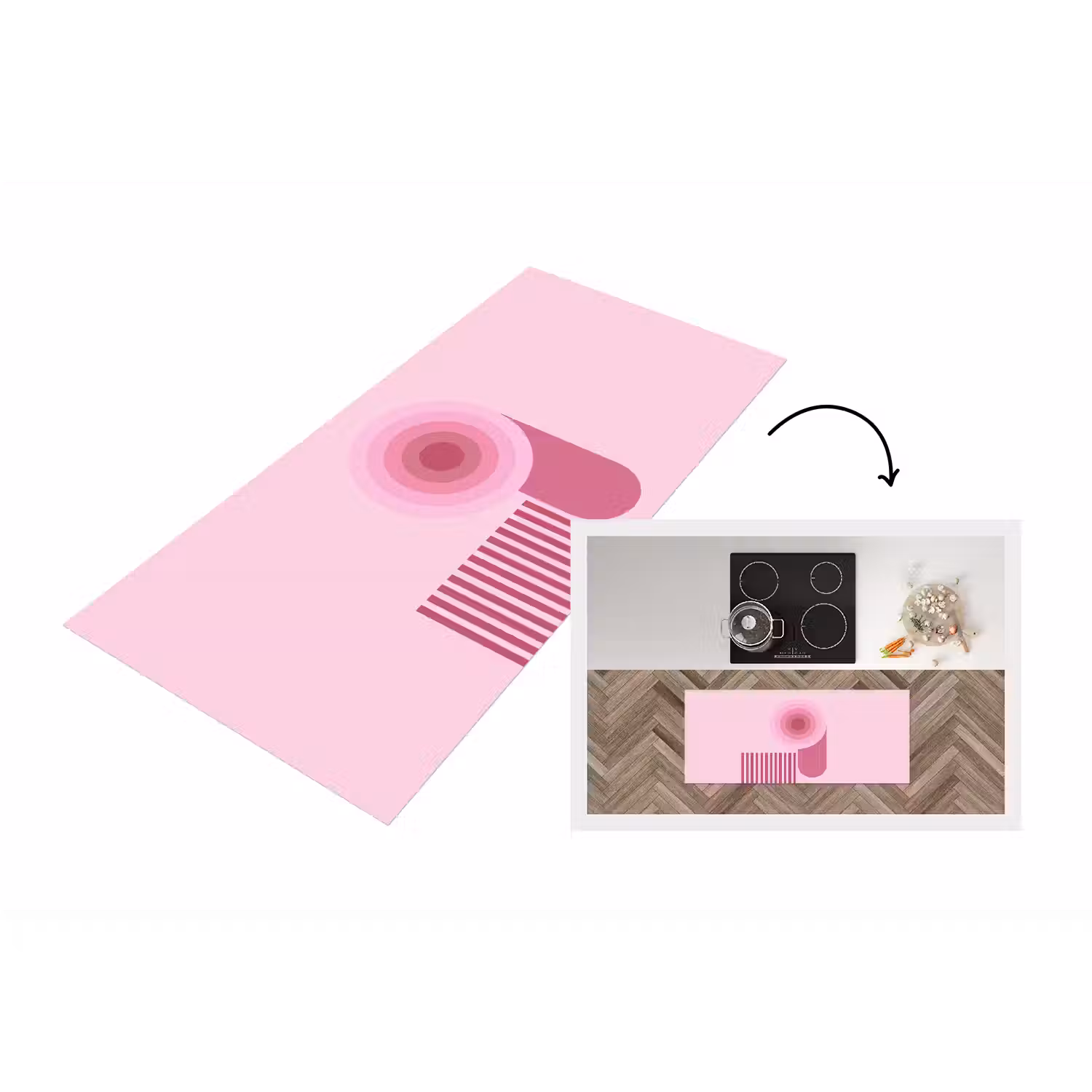 Abstract - Cirkels - Strepen - Modern - Roze Keukenloper - keukenmat middel -3d