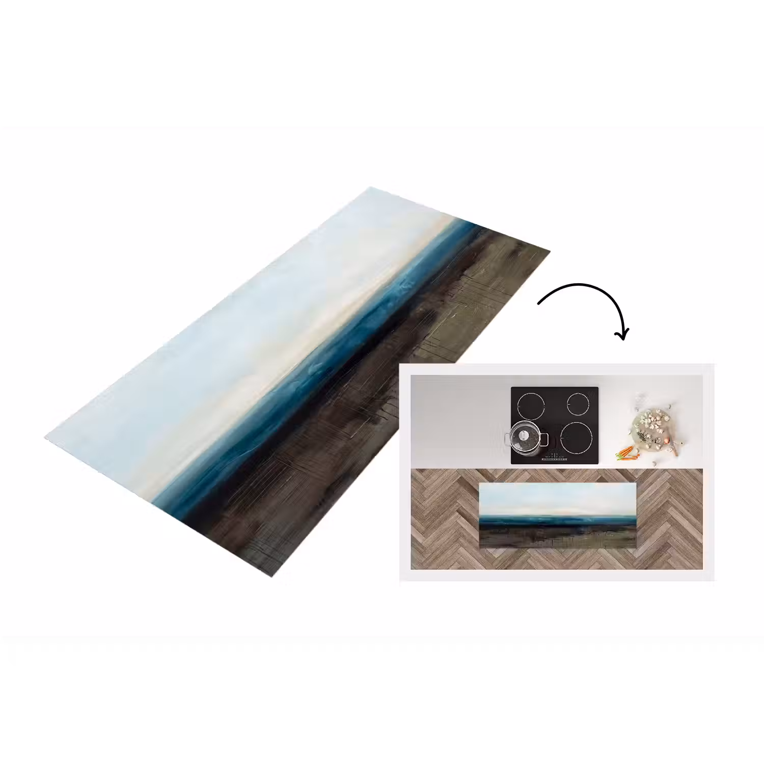 Abstract - Landschap - Horizon - Blauw - Modern Keukenloper - keukenmat middel -3d