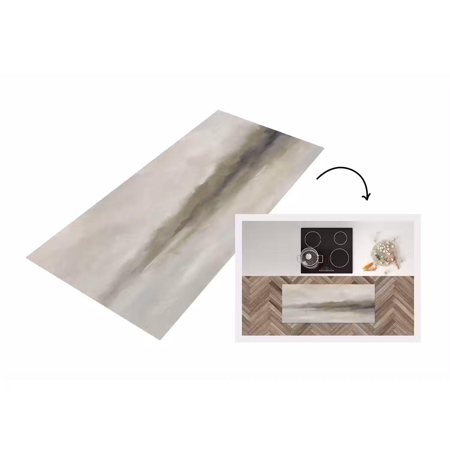 Abstract - Landschap - Nevel - Modern - Grijs Keukenloper - keukenmat middel -3d