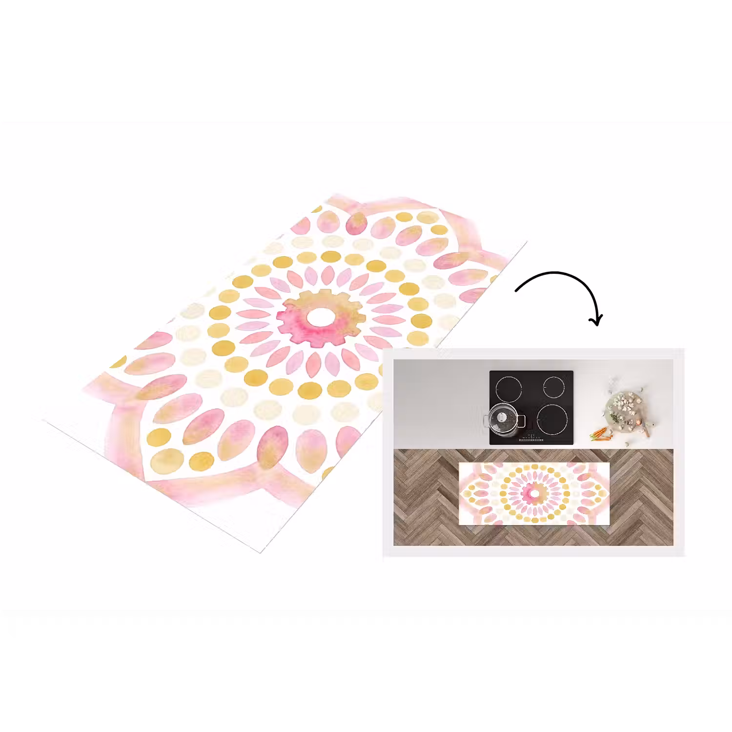 Abstract - Mandala - Kunst - Modern - Roze Keukenloper - keukenmat middel -3d